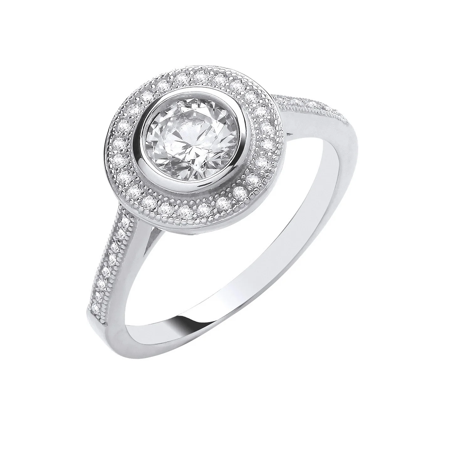 Silver Rubover Halo Style Ring - Silver - Image 2