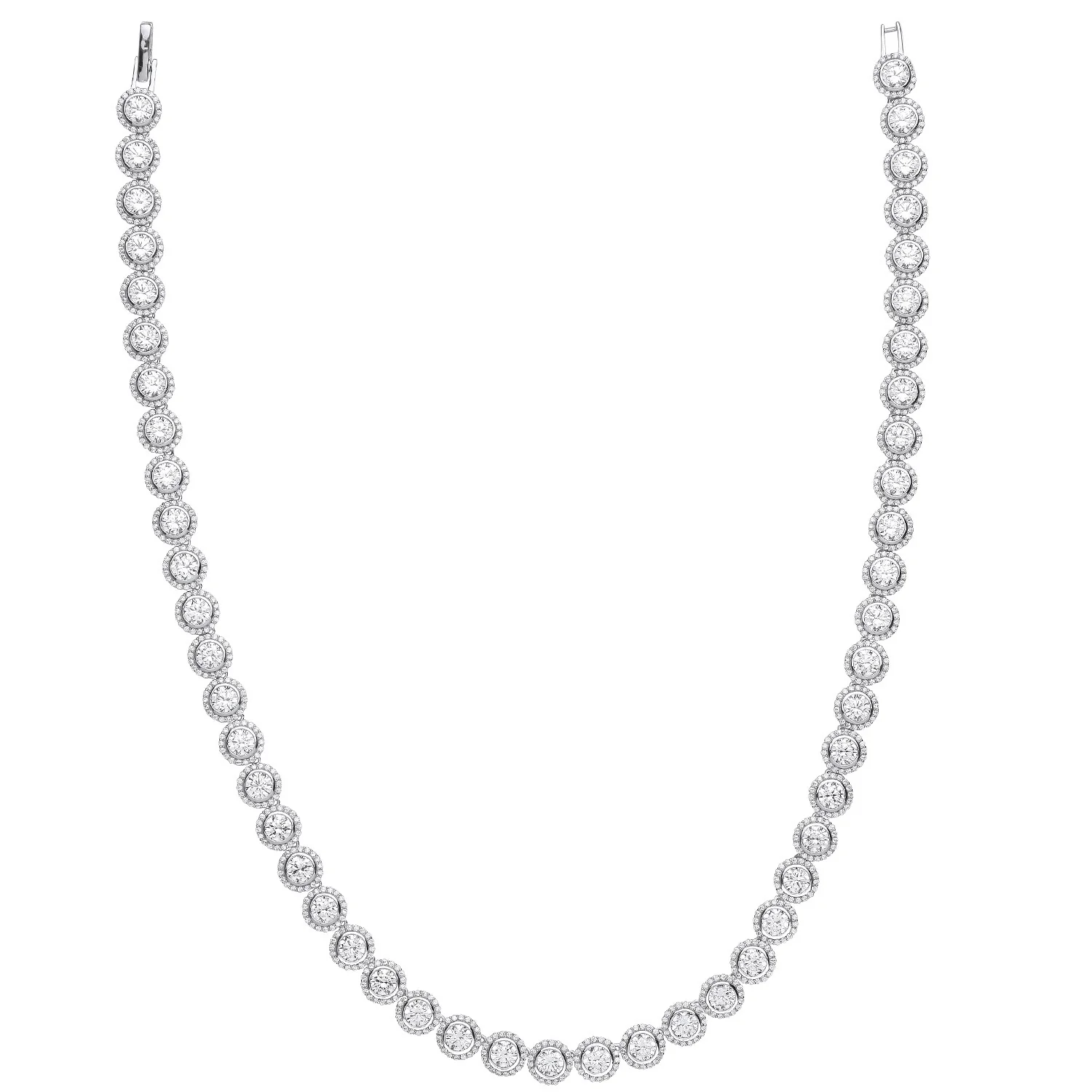 Silver Rubover Round Cubic Zirconia Halo Style Tennis Collarette - Silver - Image 2