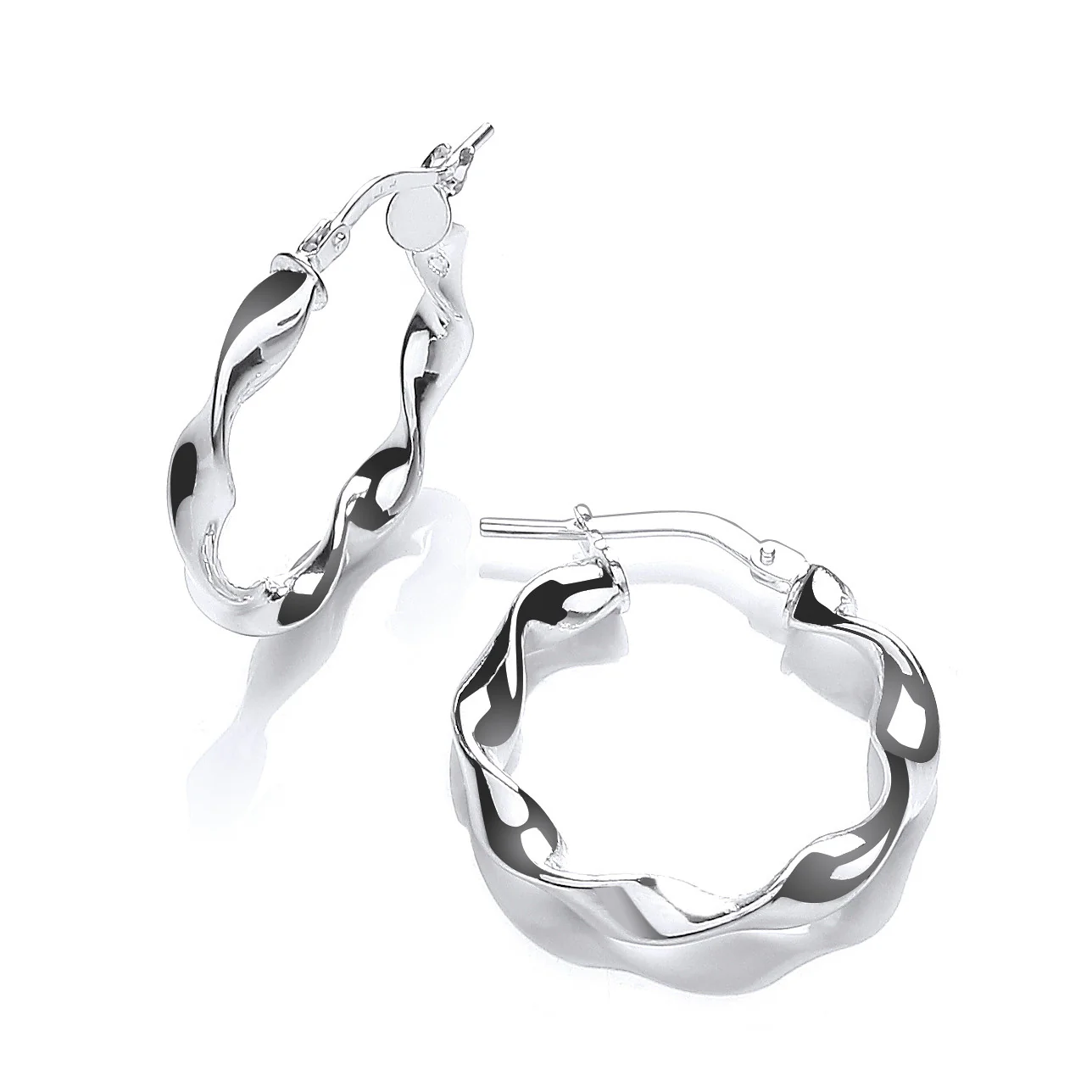 Silver Small Round Twist Hoop Earrings - Silver - Image 2