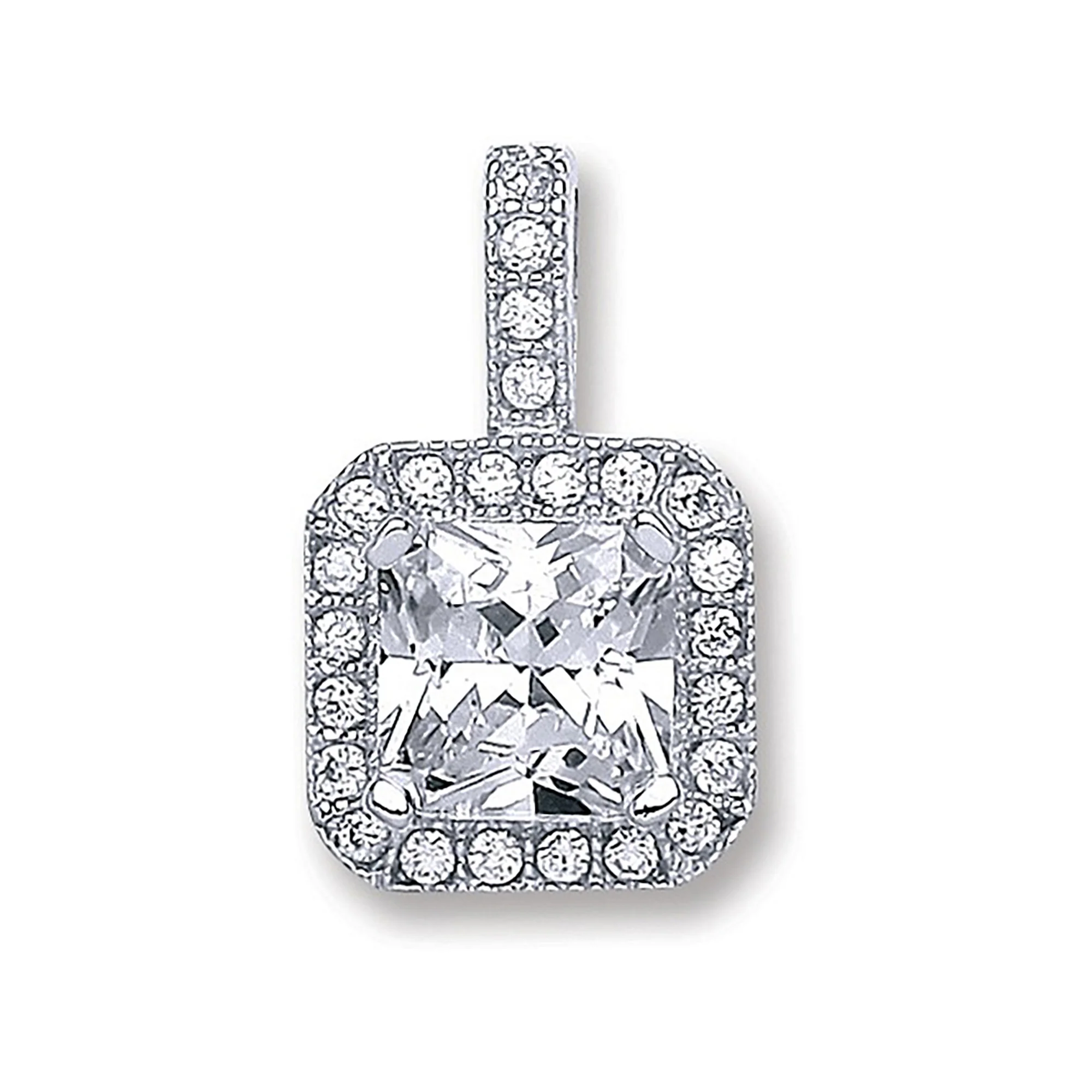 Silver Square Cubic Zirconia Pendant - Silver - Image 2