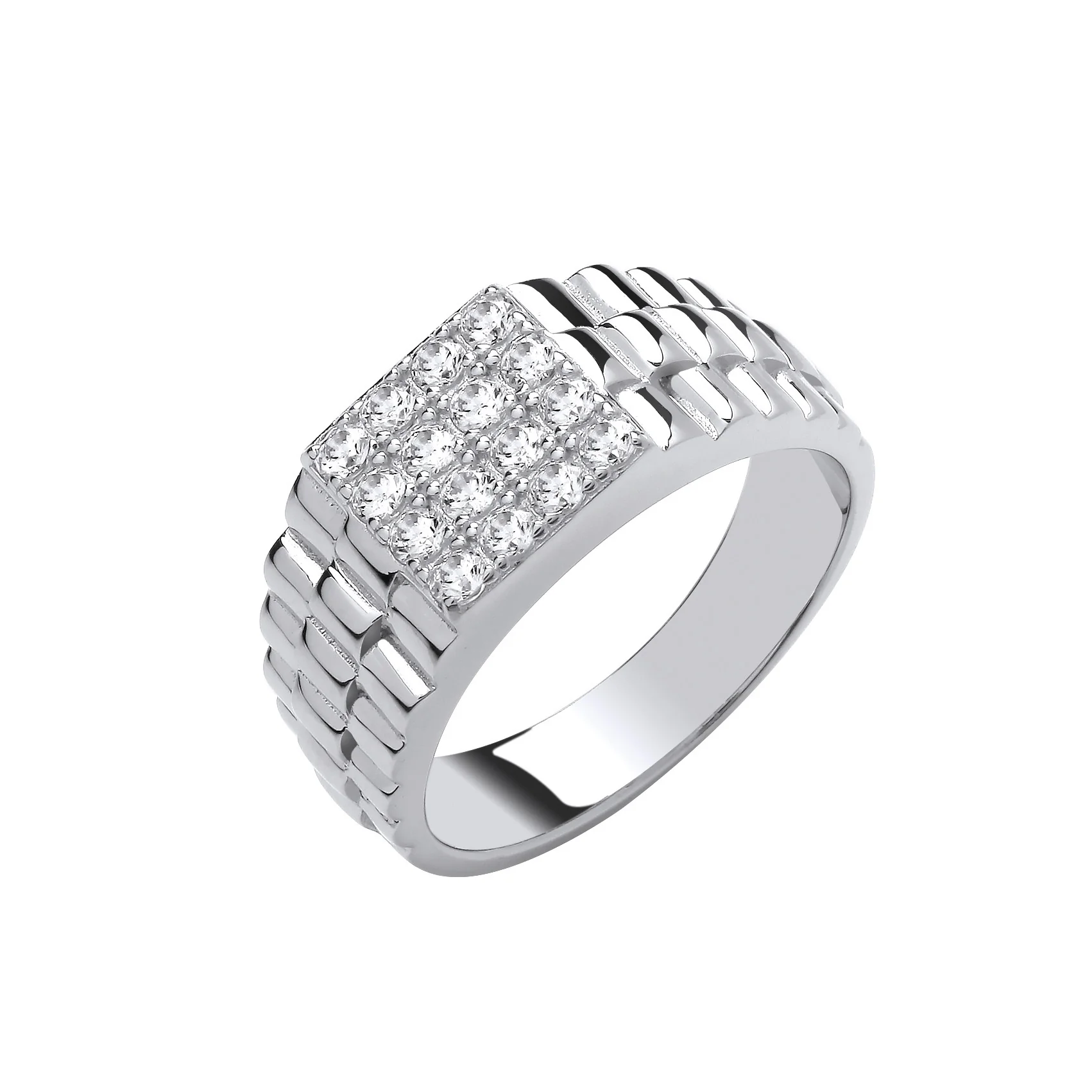 Silver Square Top Gents Cubic Zirconia Ring - Silver - Image 2