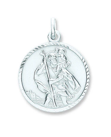 Silver St Christopher D/C, Plain Back Pendant - Silver - Image 2