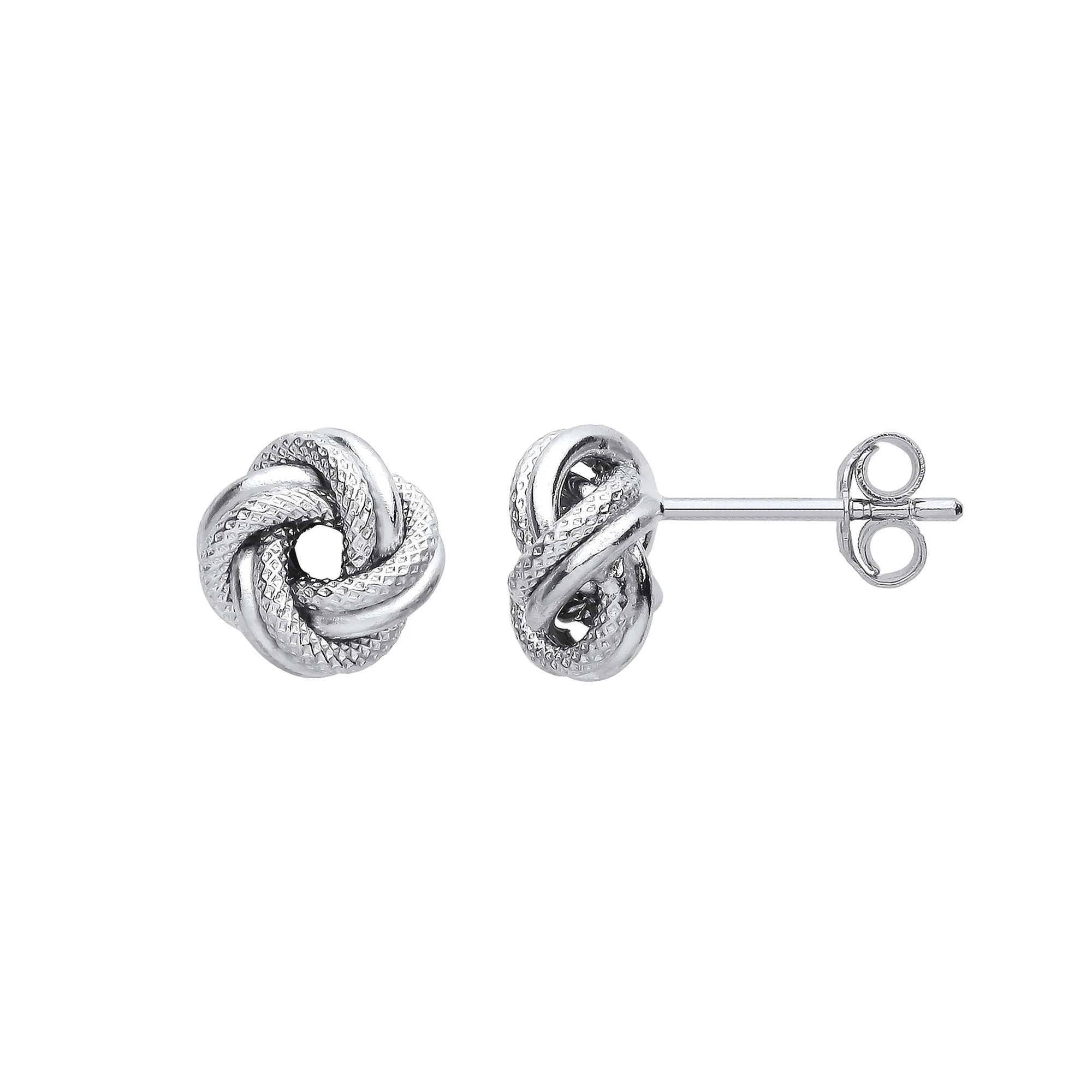 Silver Textured - Plain finish Knot Stud Earrings - Silver - Image 2