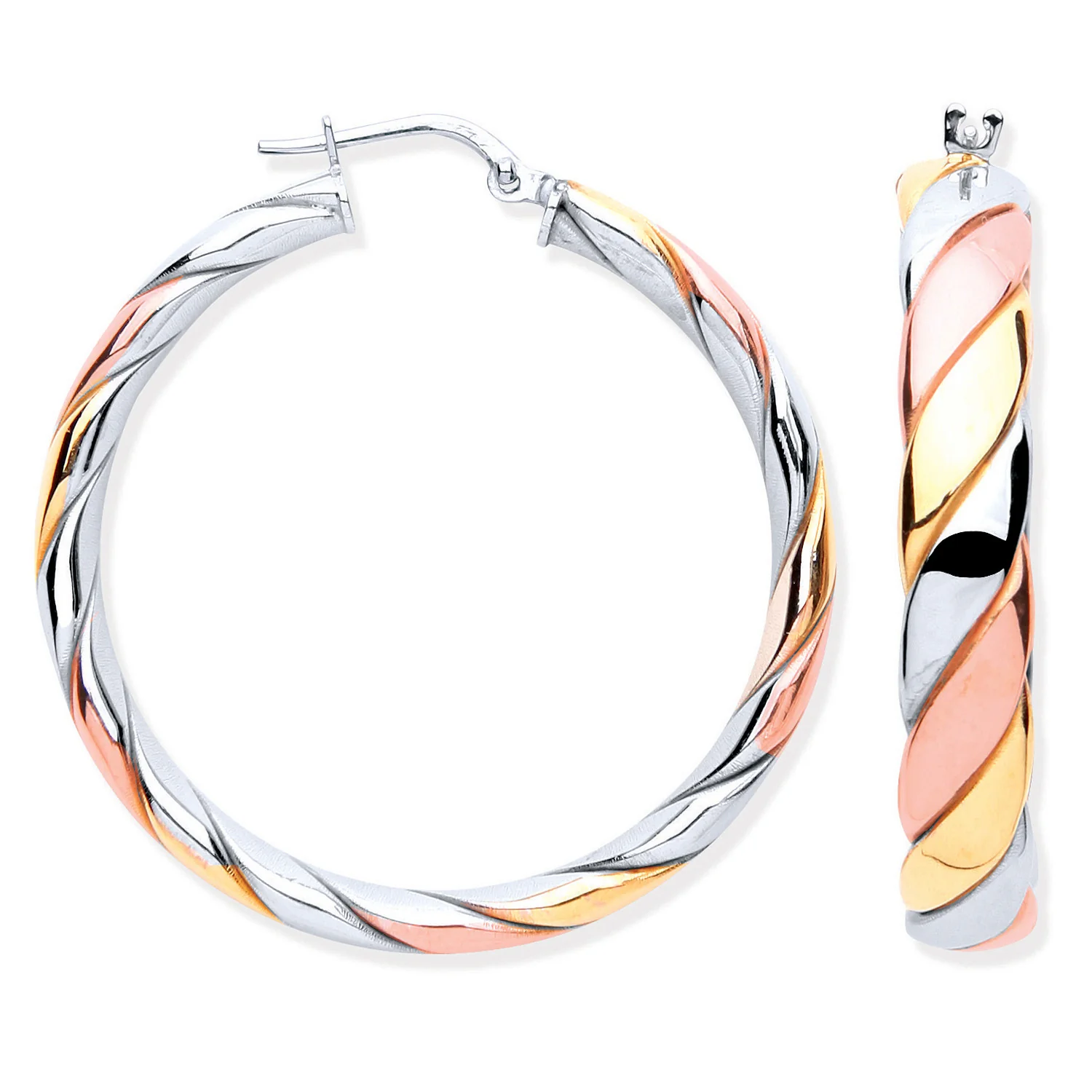 Silver Three Colour Round Hoop Earrings - Silver - Image 4