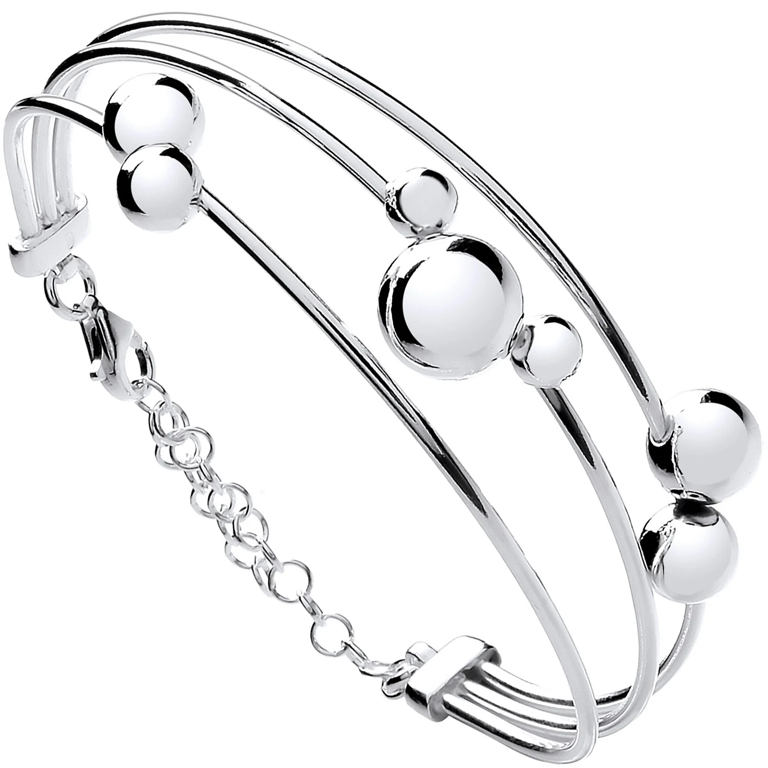 Silver Tube & Ball Bracelet with Safety Chain - Silver - Image 2