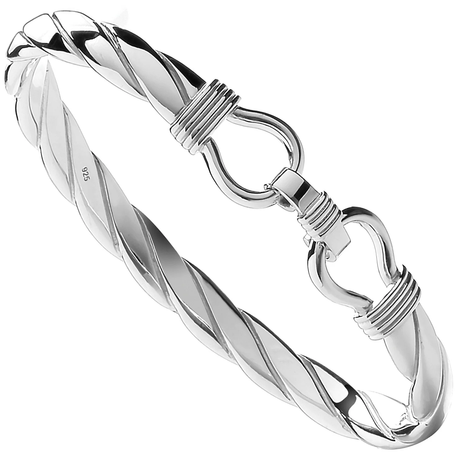 Silver Twist Solid 8mm Gents Bangle - Silver - Image 2