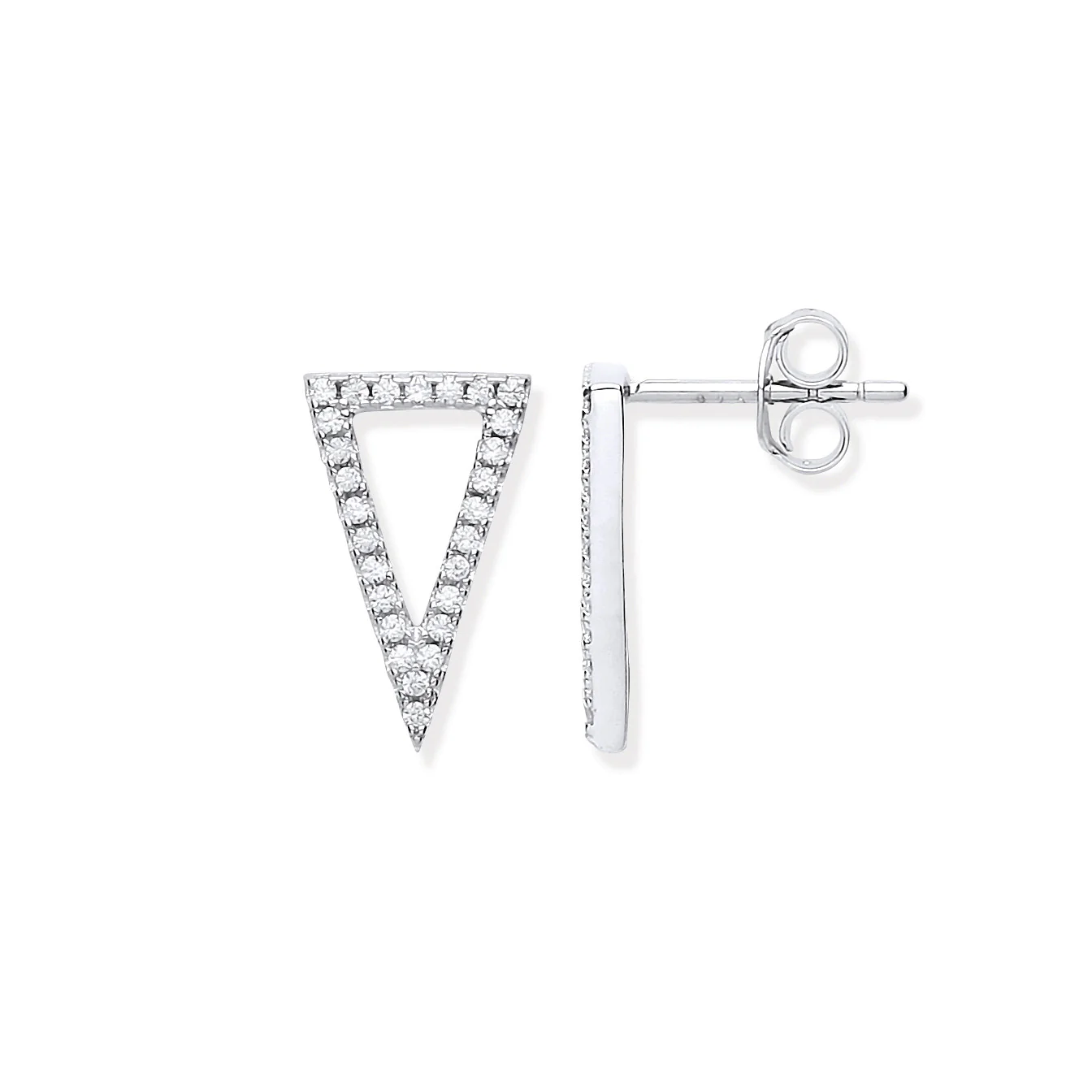 Silver Upside Down Cubic Zirconia Triangle Stud Earrings - Silver - Image 2
