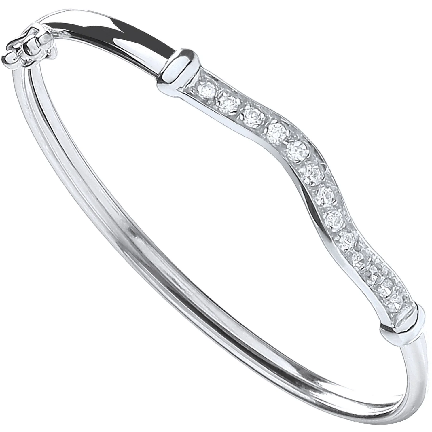 Silver Wavy Top Baby Cubic Zirconia Bangle - Silver - Image 2