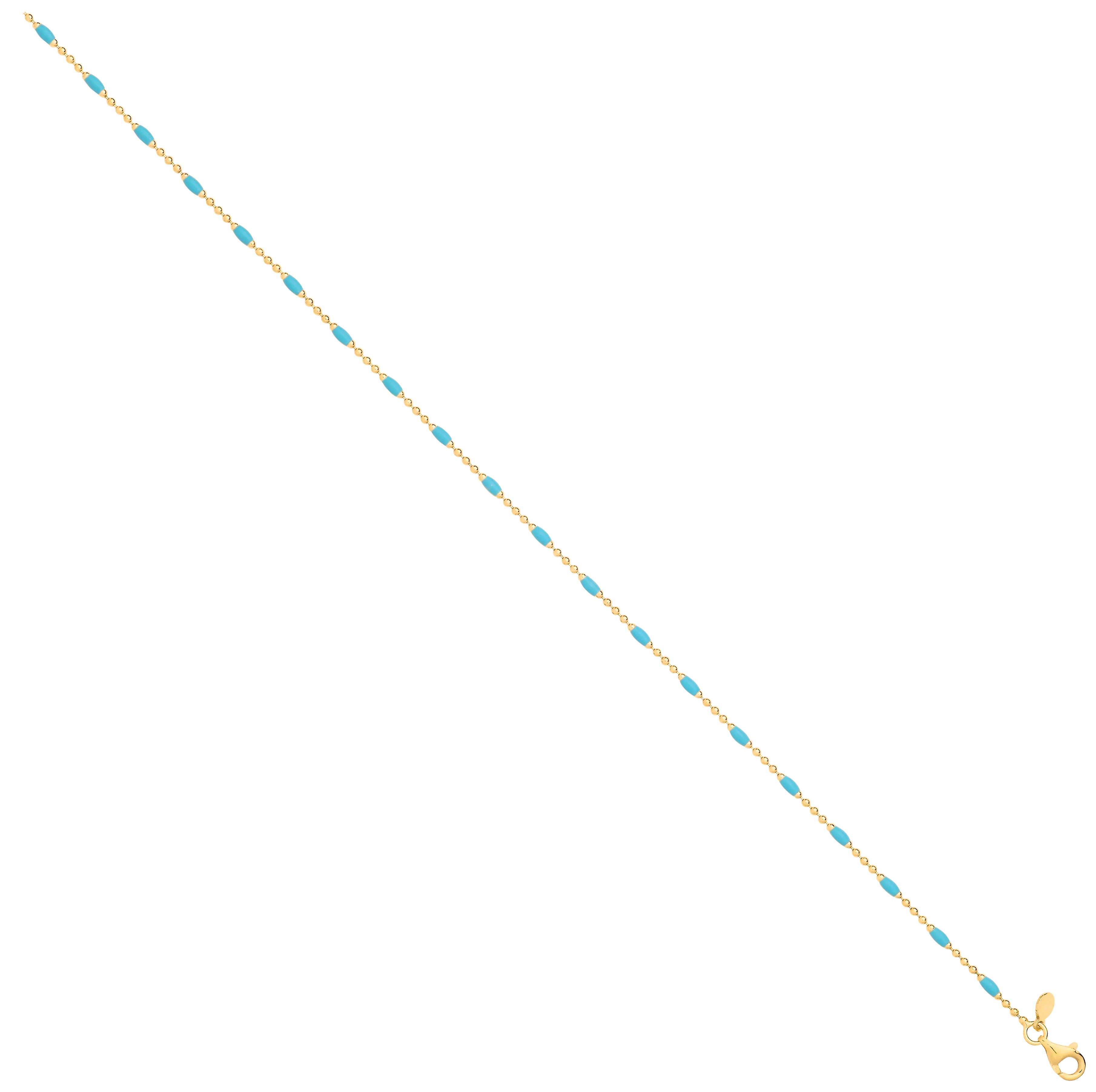 Silver Yellow Gold Plated Blue Enamel Anklet - Silver - Image 2