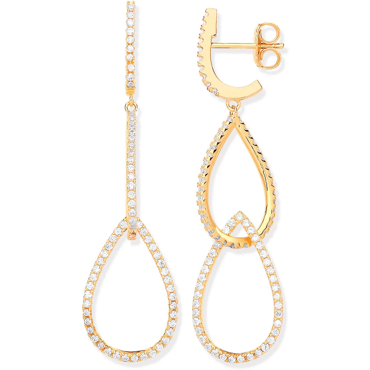 Silver Yellow Gold Plated Cubic Zirconia Pear Shape Drop Earrings - Silver - Image 2
