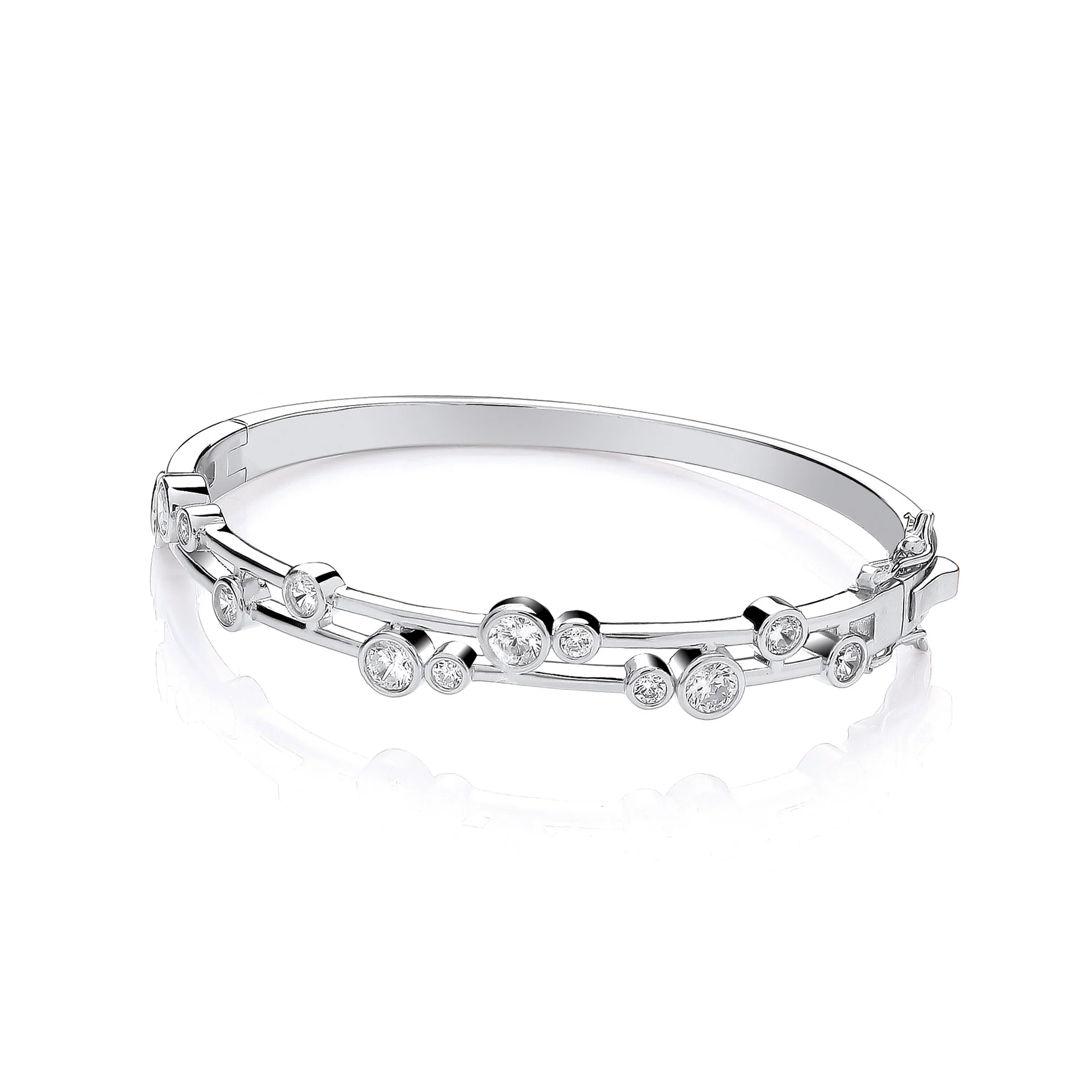 Timeless Rubover set Cubic Zirconias Ladies J-Jaz Bangle - Silver - Image 2