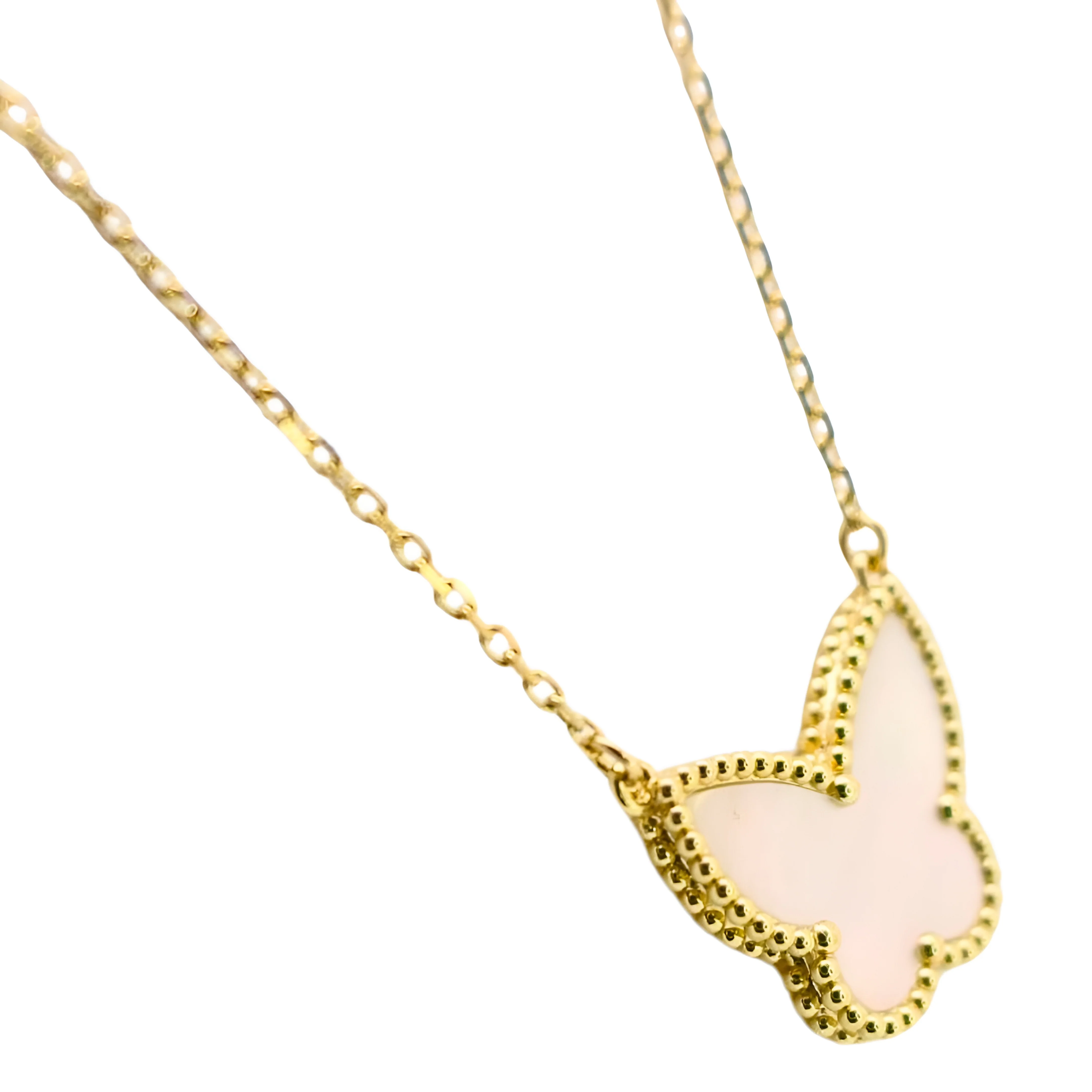 Van Cleef & Arpels Lucky Vintage Alhambra Butterfly Pendant White Mother-Of-Pearl Butterfly 18K Yellow Gold - Image 3