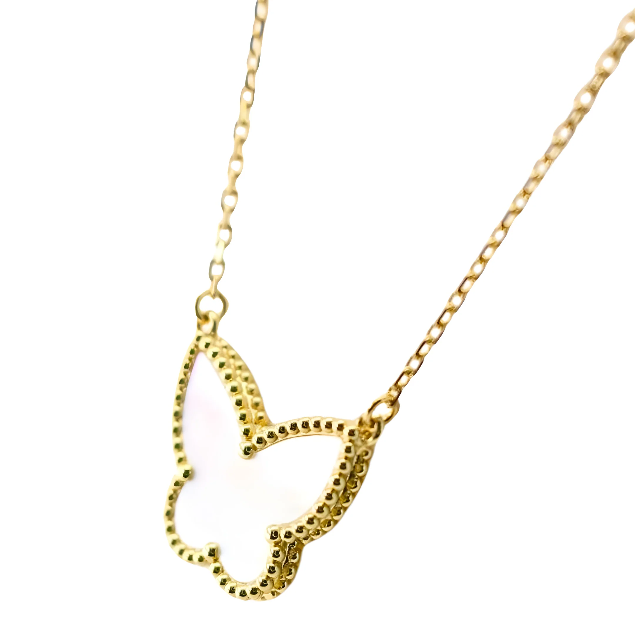 Van Cleef & Arpels Lucky Vintage Alhambra Butterfly Pendant White Mother-Of-Pearl Butterfly 18K Yellow Gold - Image 4