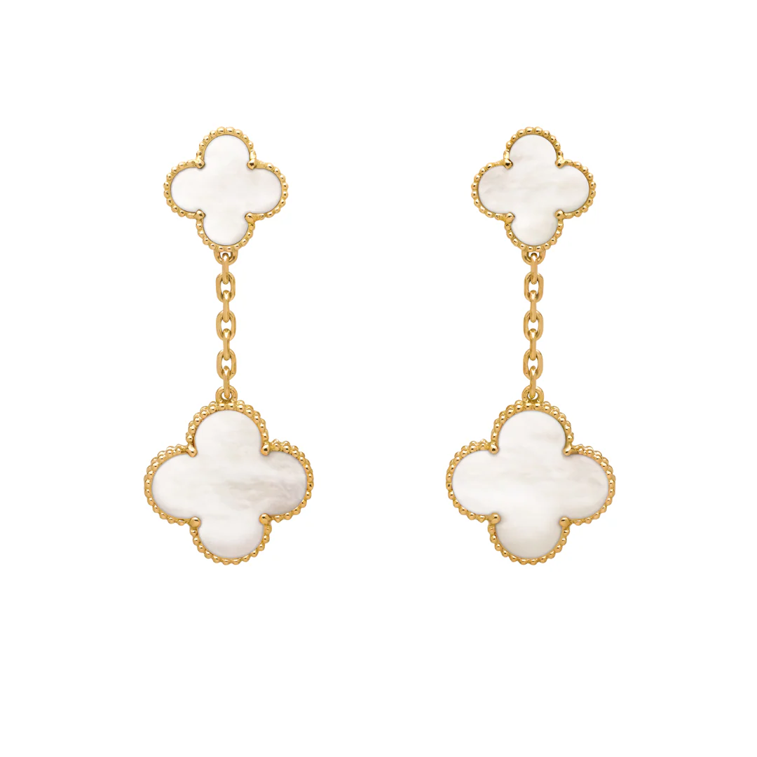 Van Cleef & Arpels Magic Alhambra Earrings 2 Motifs Mother-Of-Pearl 18K Yellow Gold