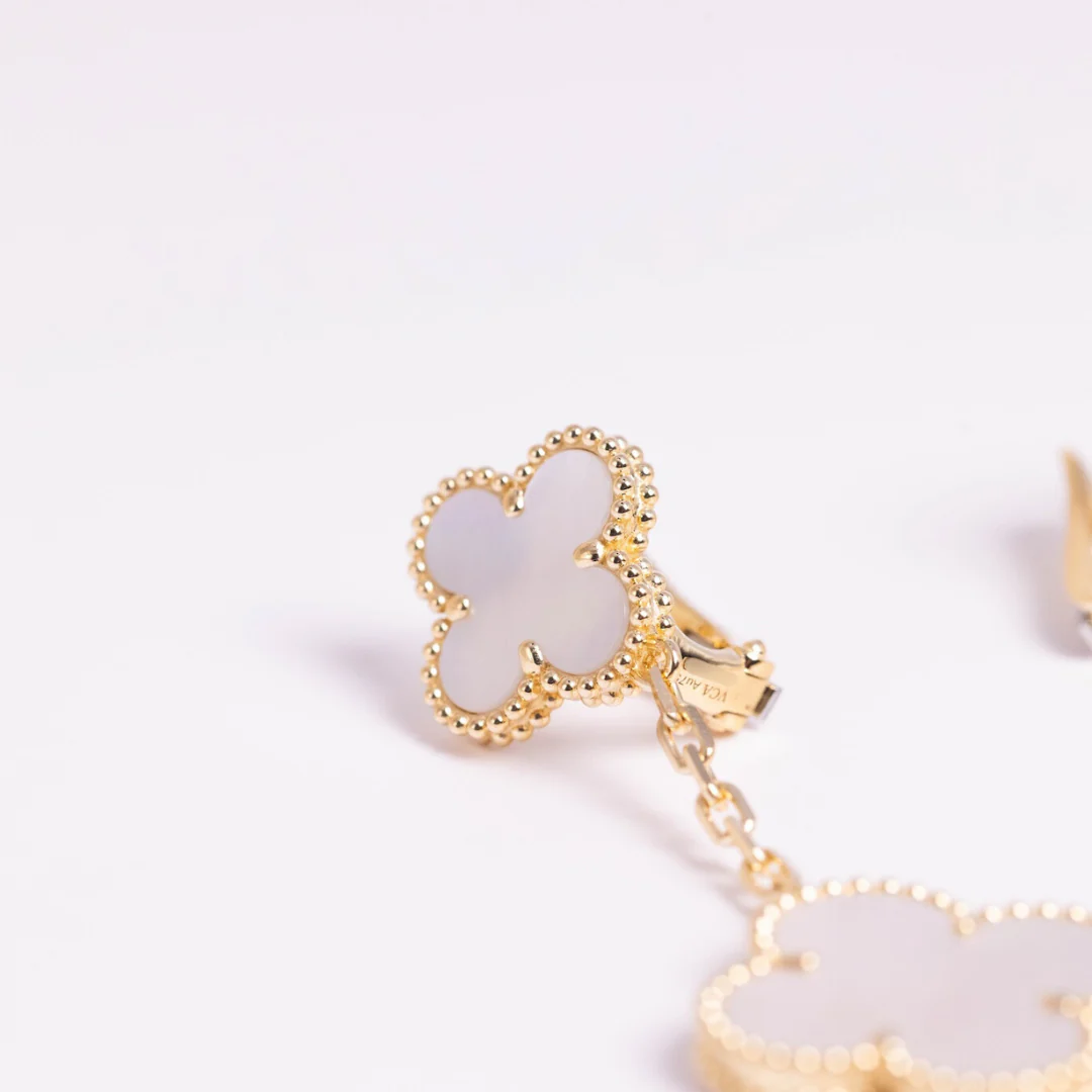 Van Cleef & Arpels Magic Alhambra Earrings 2 Motifs Mother-Of-Pearl 18K Yellow Gold - Image 3