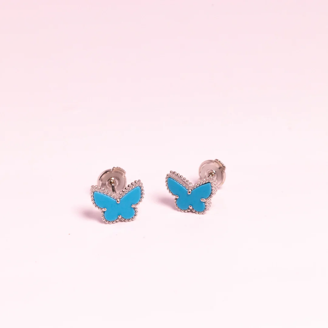 Van Cleef & Arpels Sweet Alhambra Butterfly Earrings Turquoise 18K White Gold - Image 3