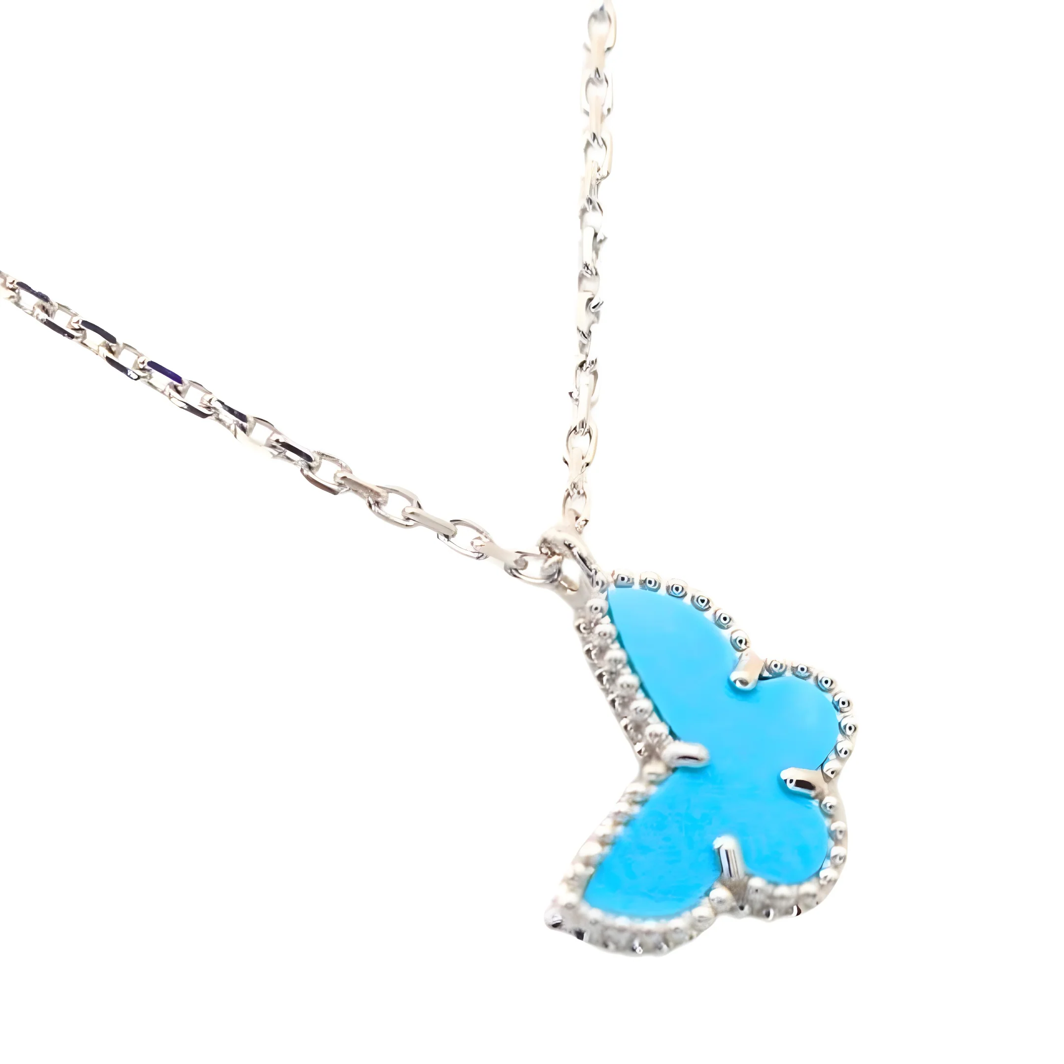 Van Cleef & Arpels Sweet Alhambra Butterfly Pendant Turquoise 18K White Gold - Image 3
