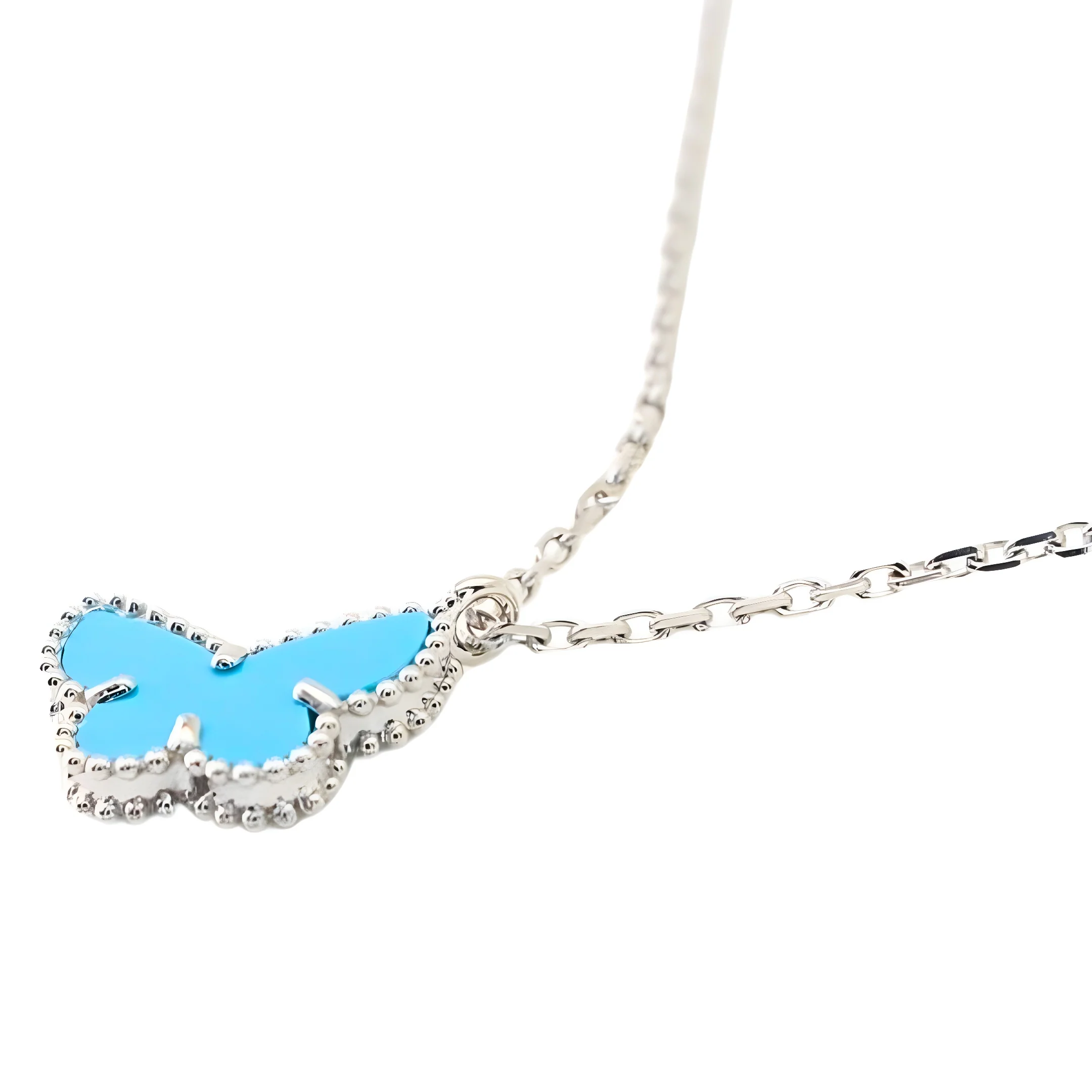 Van Cleef & Arpels Sweet Alhambra Butterfly Pendant Turquoise 18K White Gold - Image 4