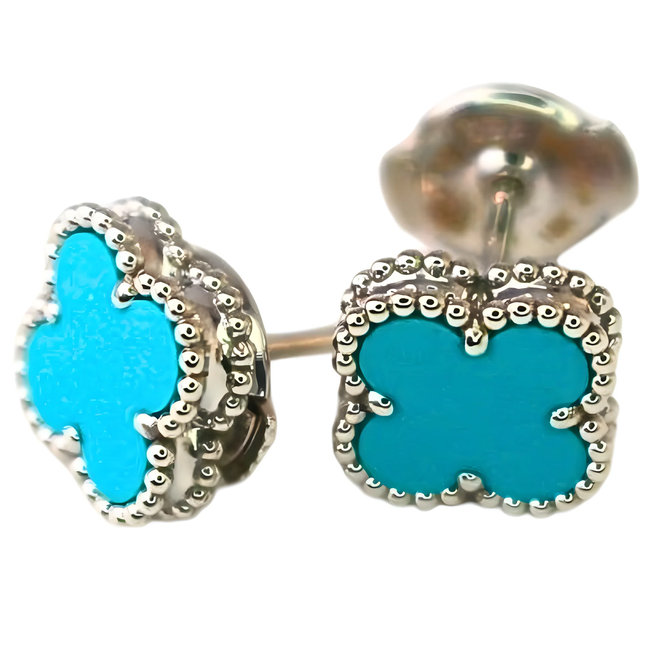 Van Cleef & Arpels Sweet Alhambra Earrings Turquoise 18K White Gold - Image 3