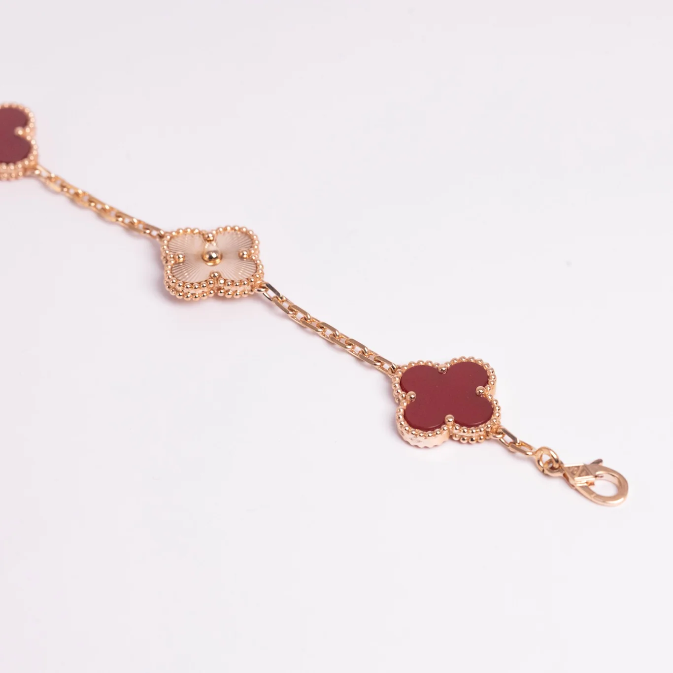 Van Cleef & Arpels Vintage Alhambra Bracelet 5 Motifs 18K Rose Gold Carnelian - Image 3