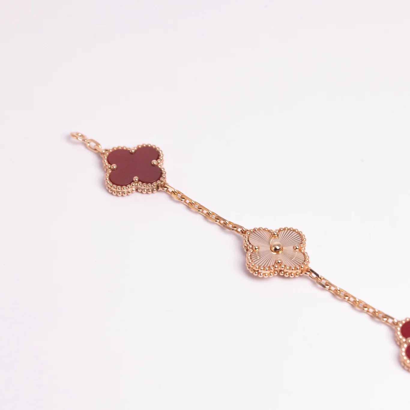 Van Cleef & Arpels Vintage Alhambra Bracelet 5 Motifs 18K Rose Gold Carnelian - Image 4