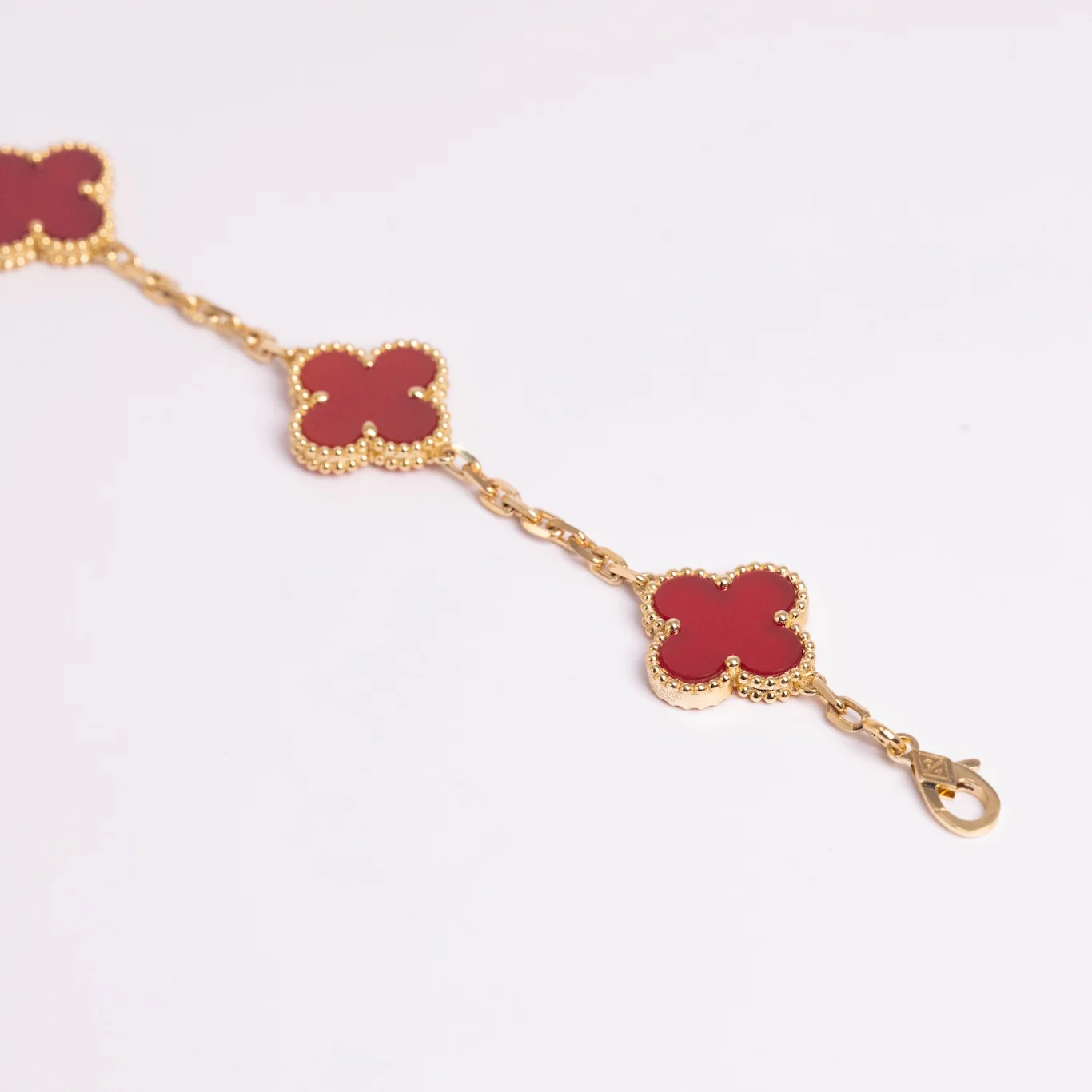 Van Cleef & Arpels Vintage Alhambra Bracelet 5 Motifs Carnelian 18K Yellow Gold - Image 3