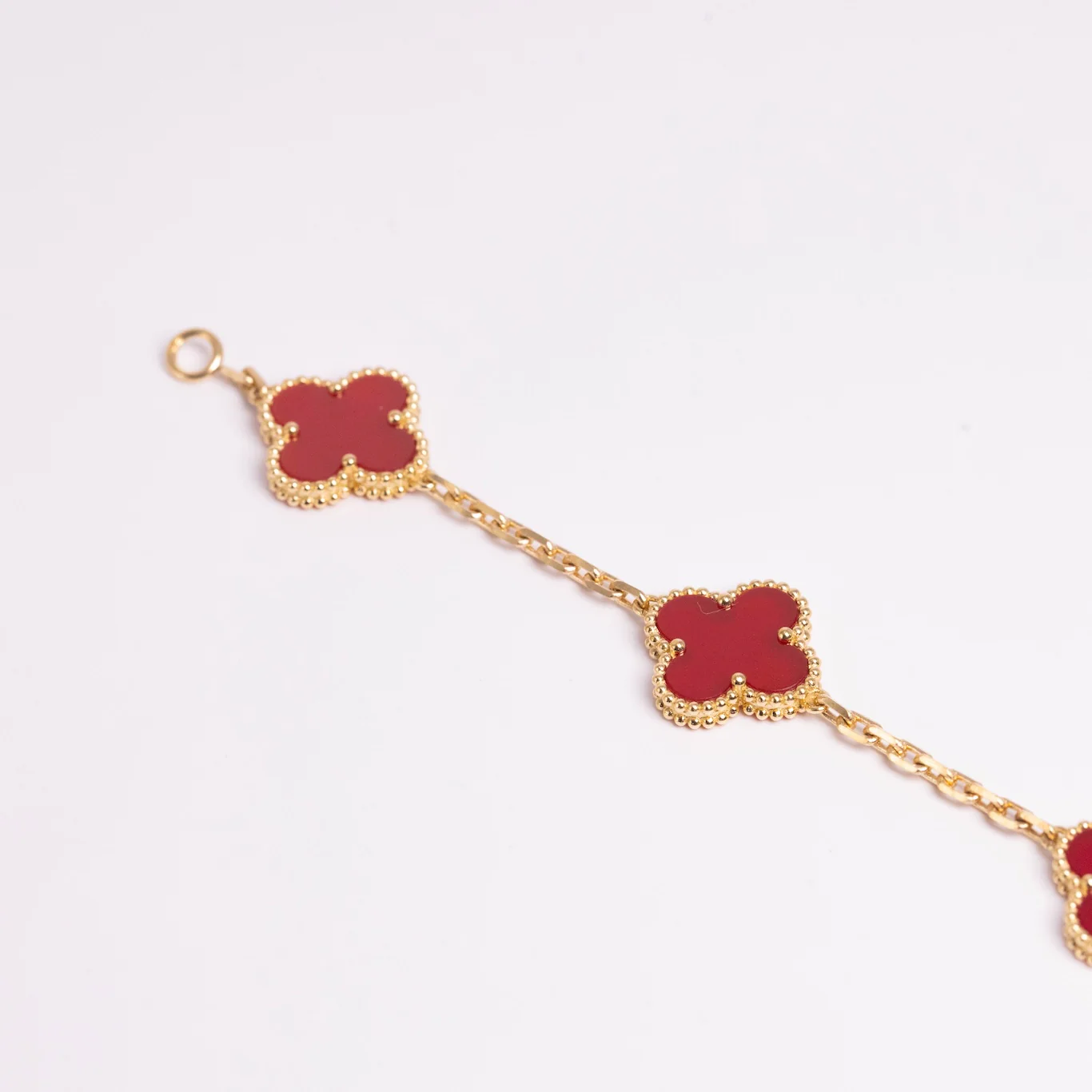 Van Cleef & Arpels Vintage Alhambra Bracelet 5 Motifs Carnelian 18K Yellow Gold - Image 4
