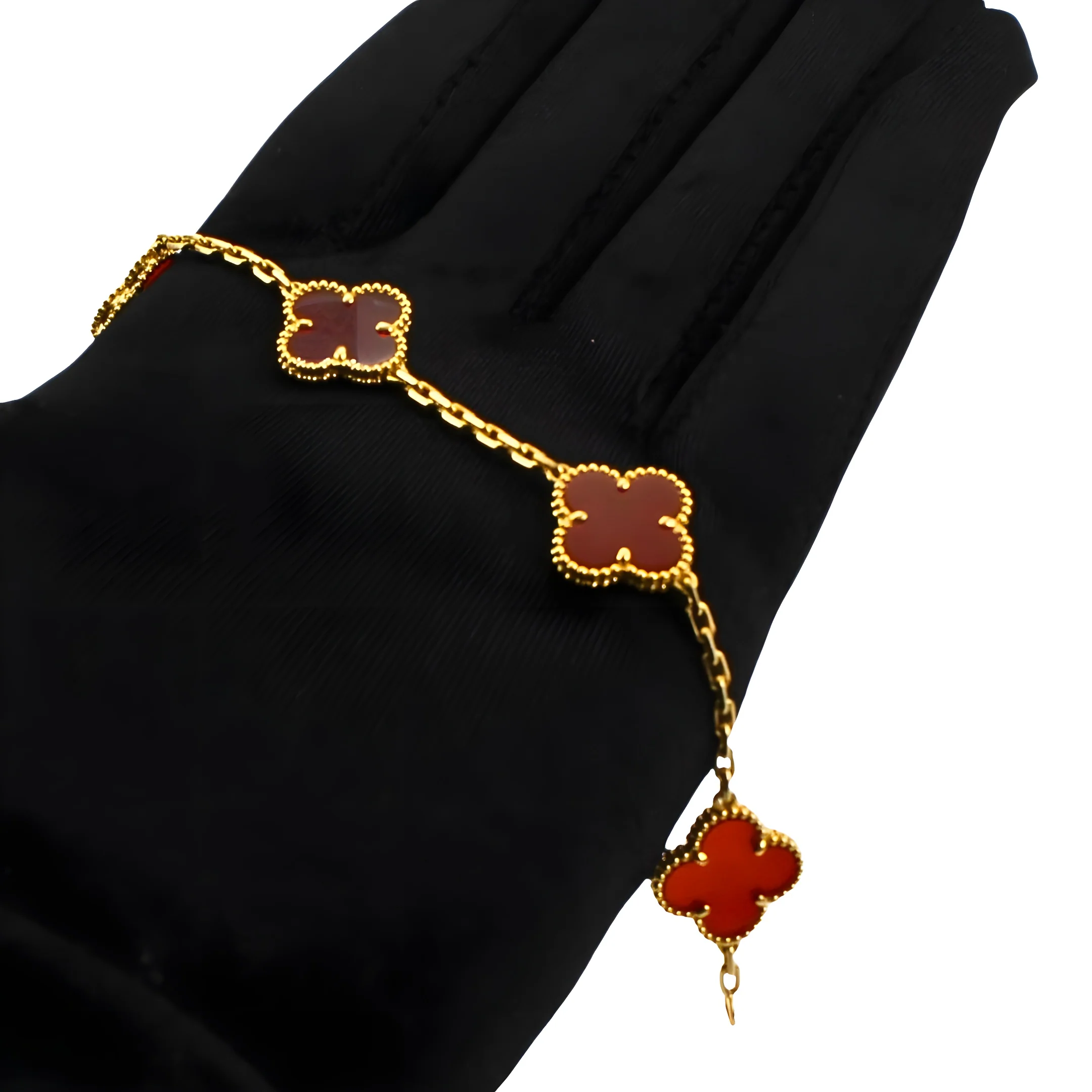 Van Cleef & Arpels Vintage Alhambra Bracelet 5 Motifs Carnelian 18K Yellow Gold - Image 5