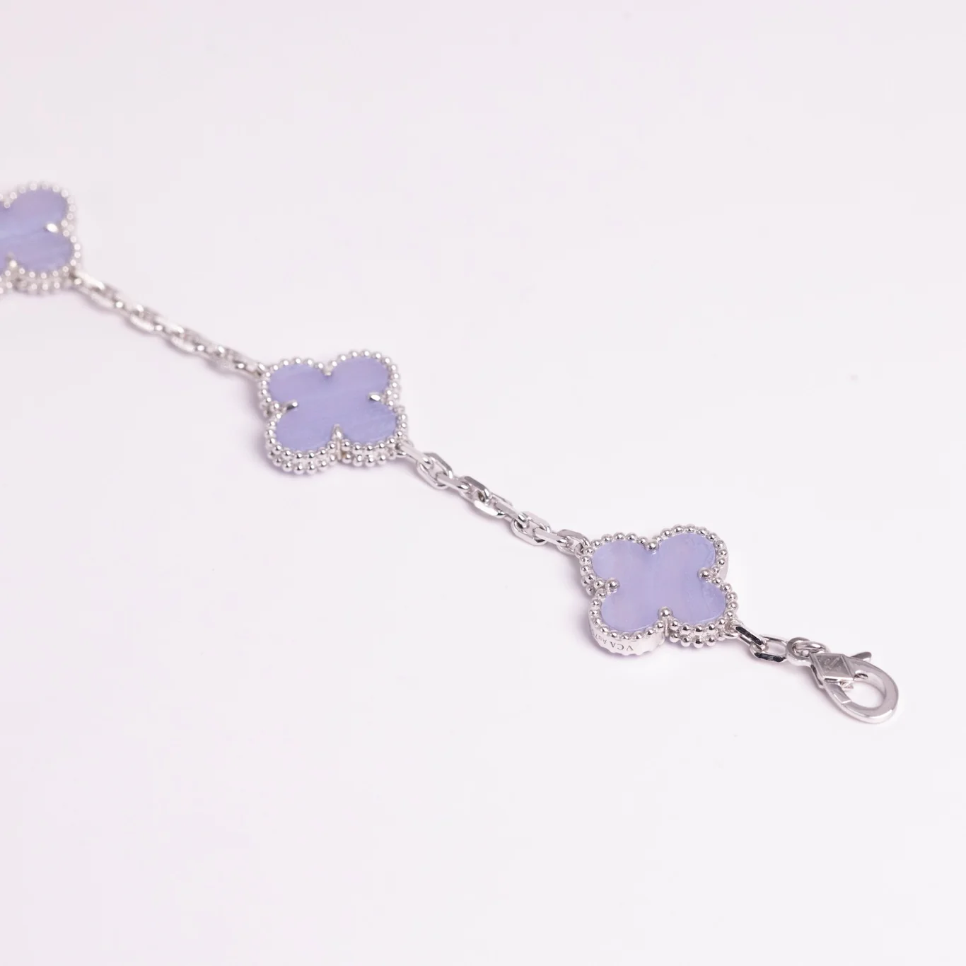 Van Cleef & Arpels Vintage Alhambra Bracelet 5 Motifs Chalcedony 18K White Gold - Image 3