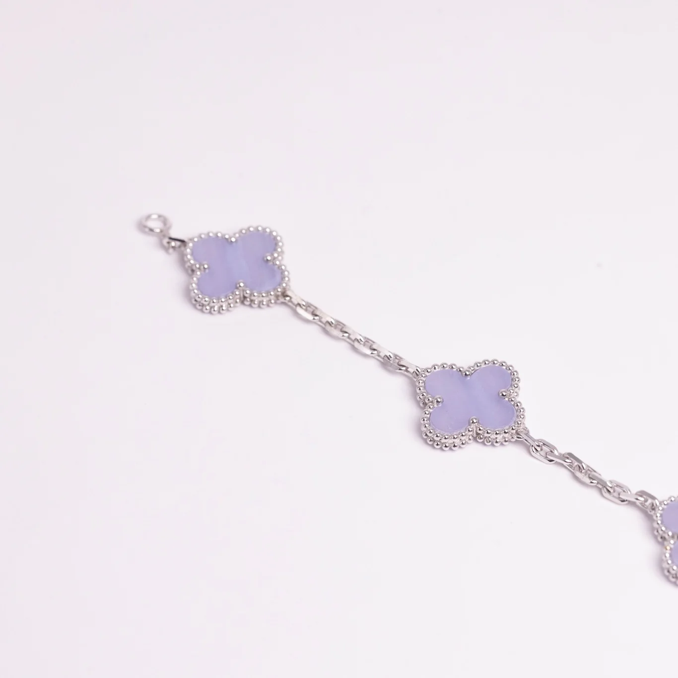 Van Cleef & Arpels Vintage Alhambra Bracelet 5 Motifs Chalcedony 18K White Gold - Image 4