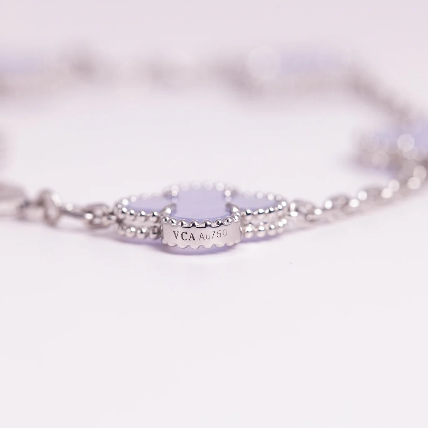 Van Cleef & Arpels Vintage Alhambra Bracelet 5 Motifs Chalcedony 18K White Gold - Image 5