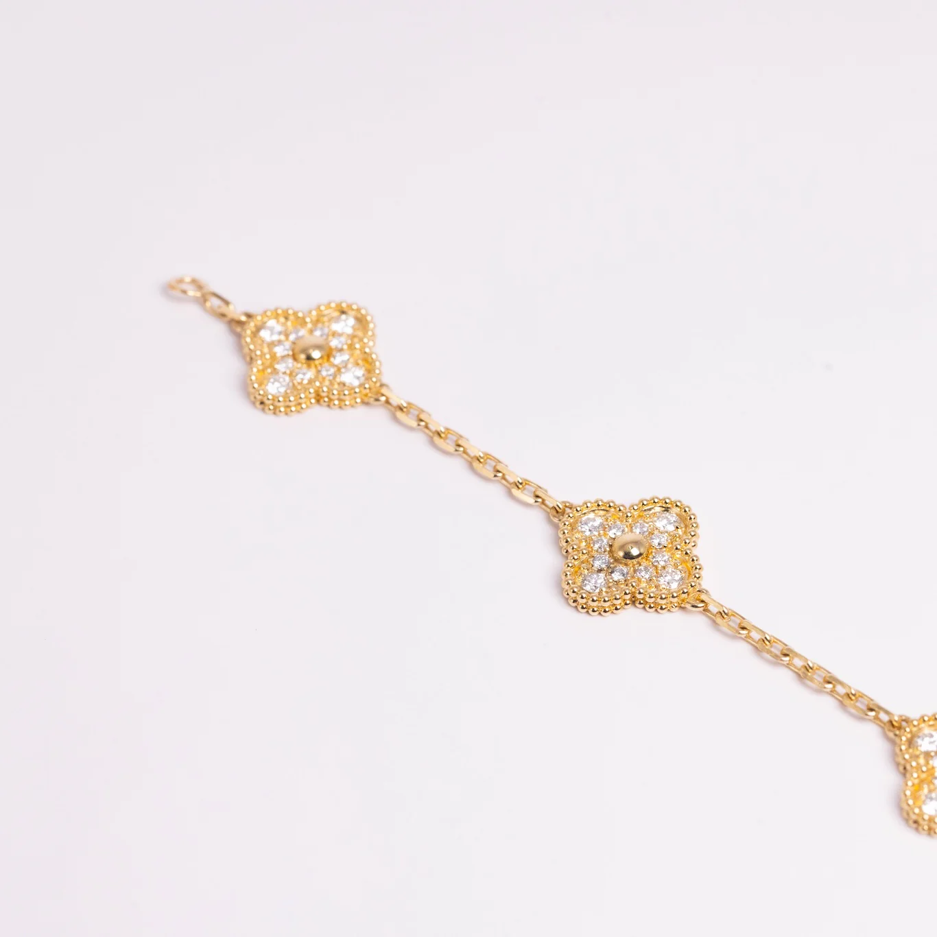 Van Cleef & Arpels Vintage Alhambra Bracelet 5 Motifs Full Diamonds 18K Yellow Gold - Image 4