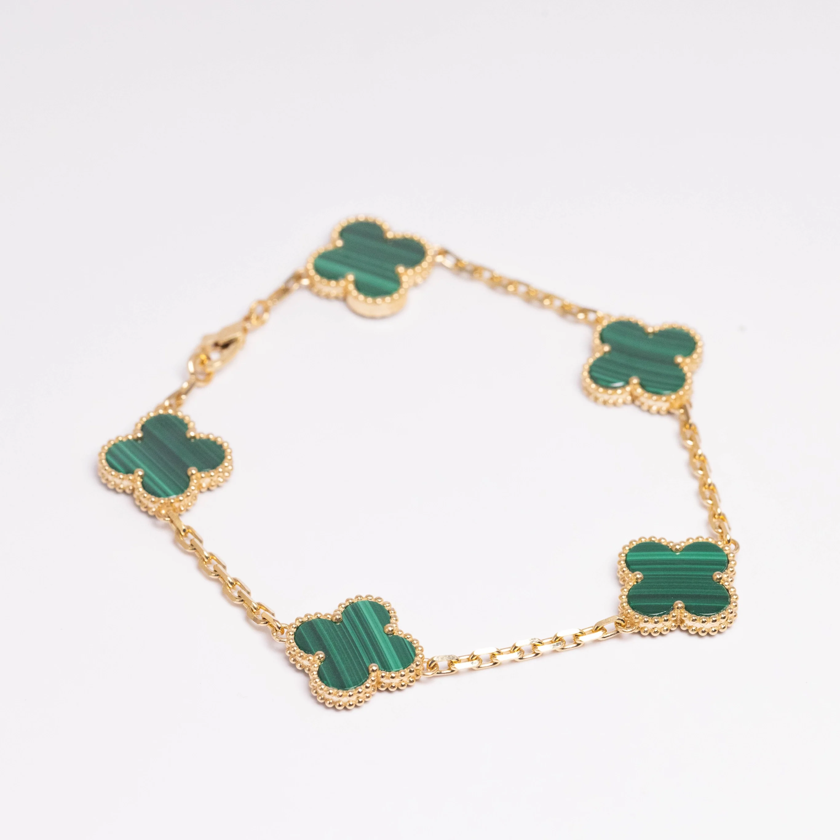 Van Cleef & Arpels Vintage Alhambra Bracelet 5 Motifs Malachite 18K Yellow Gold - Image 7