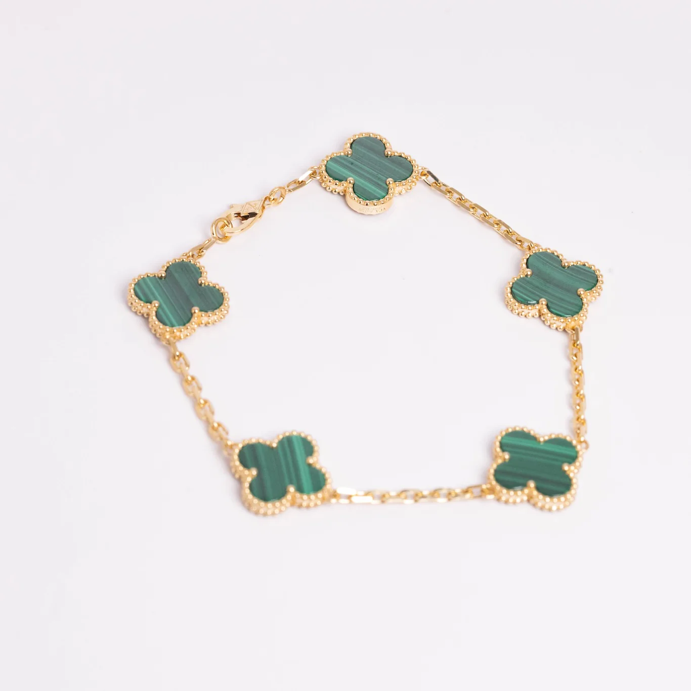 Van Cleef & Arpels Vintage Alhambra Bracelet 5 Motifs Malachite 18K Yellow Gold - Image 8