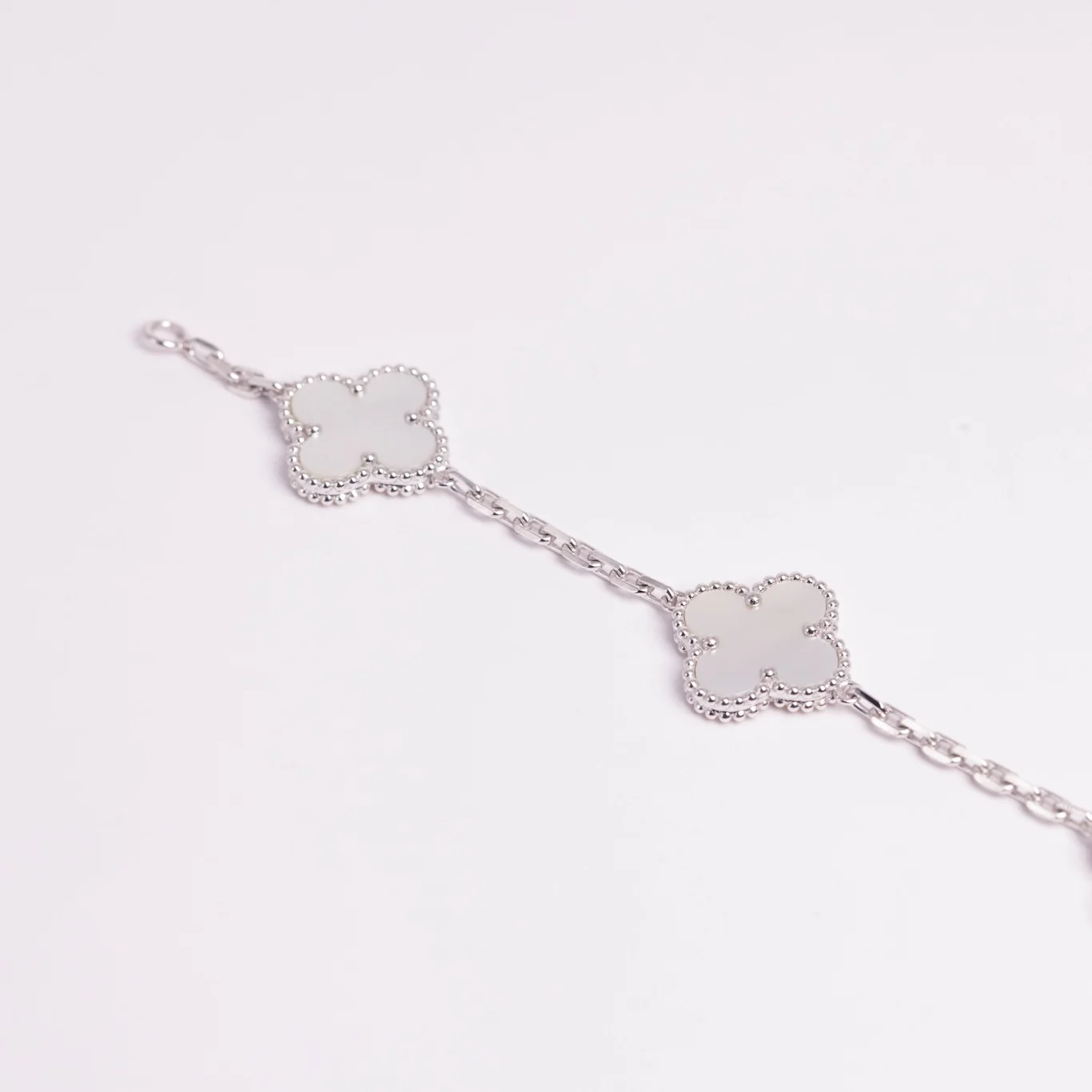 Van Cleef & Arpels Vintage Alhambra Bracelet 5 Motifs Mother-Of-Pearl 18K White Gold - Image 3