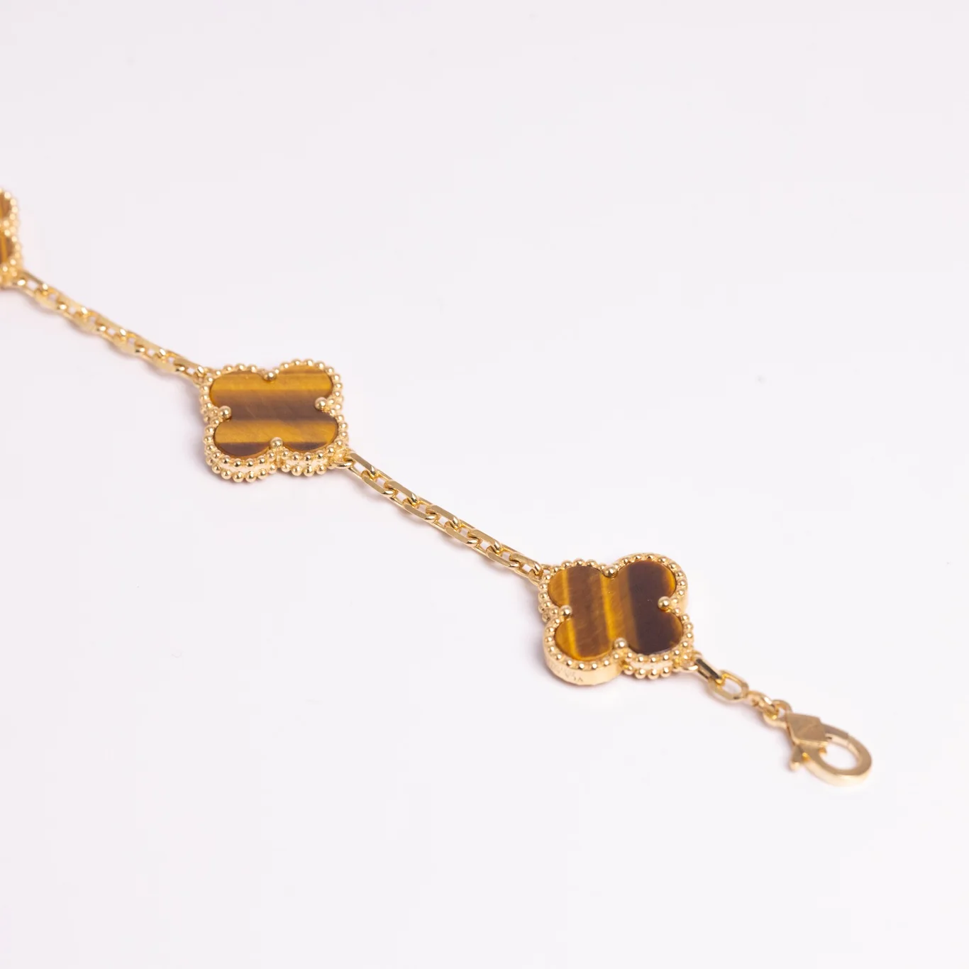 Van Cleef & Arpels Vintage Alhambra Bracelet 5 Motifs Tiger Eye 18K Yellow Gold - Image 3