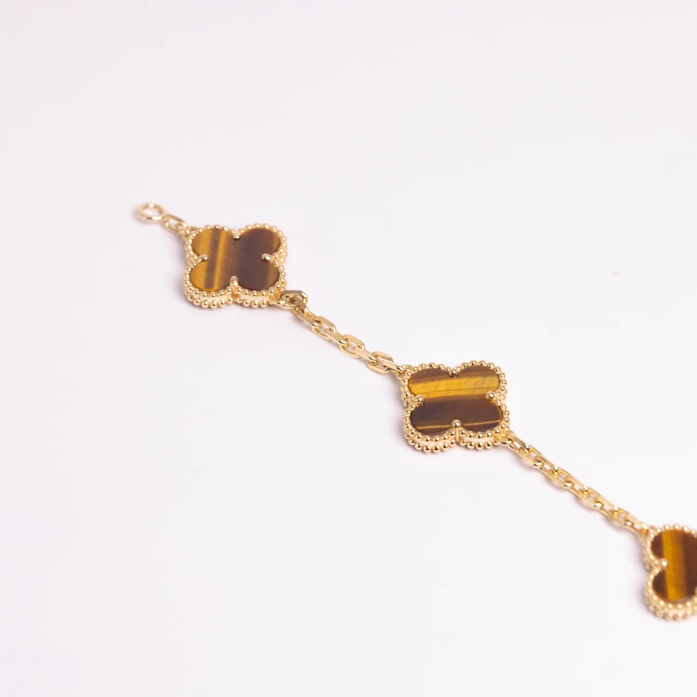 Van Cleef & Arpels Vintage Alhambra Bracelet 5 Motifs Tiger Eye 18K Yellow Gold - Image 4