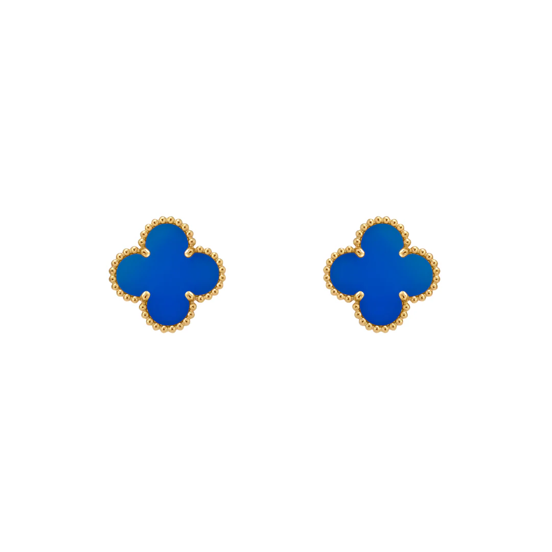 Van Cleef & Arpels Vintage Alhambra Earrings Agate 18K Yellow Gold