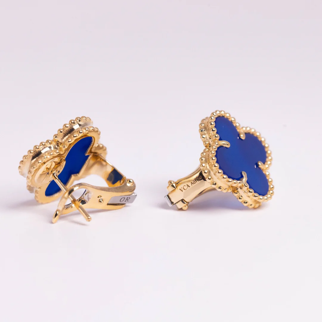 Van Cleef & Arpels Vintage Alhambra Earrings Agate 18K Yellow Gold - Image 3