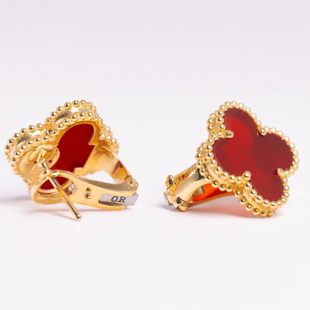 Van Cleef & Arpels Vintage Alhambra Earrings Carnelian 18K Yellow Gold - Image 3