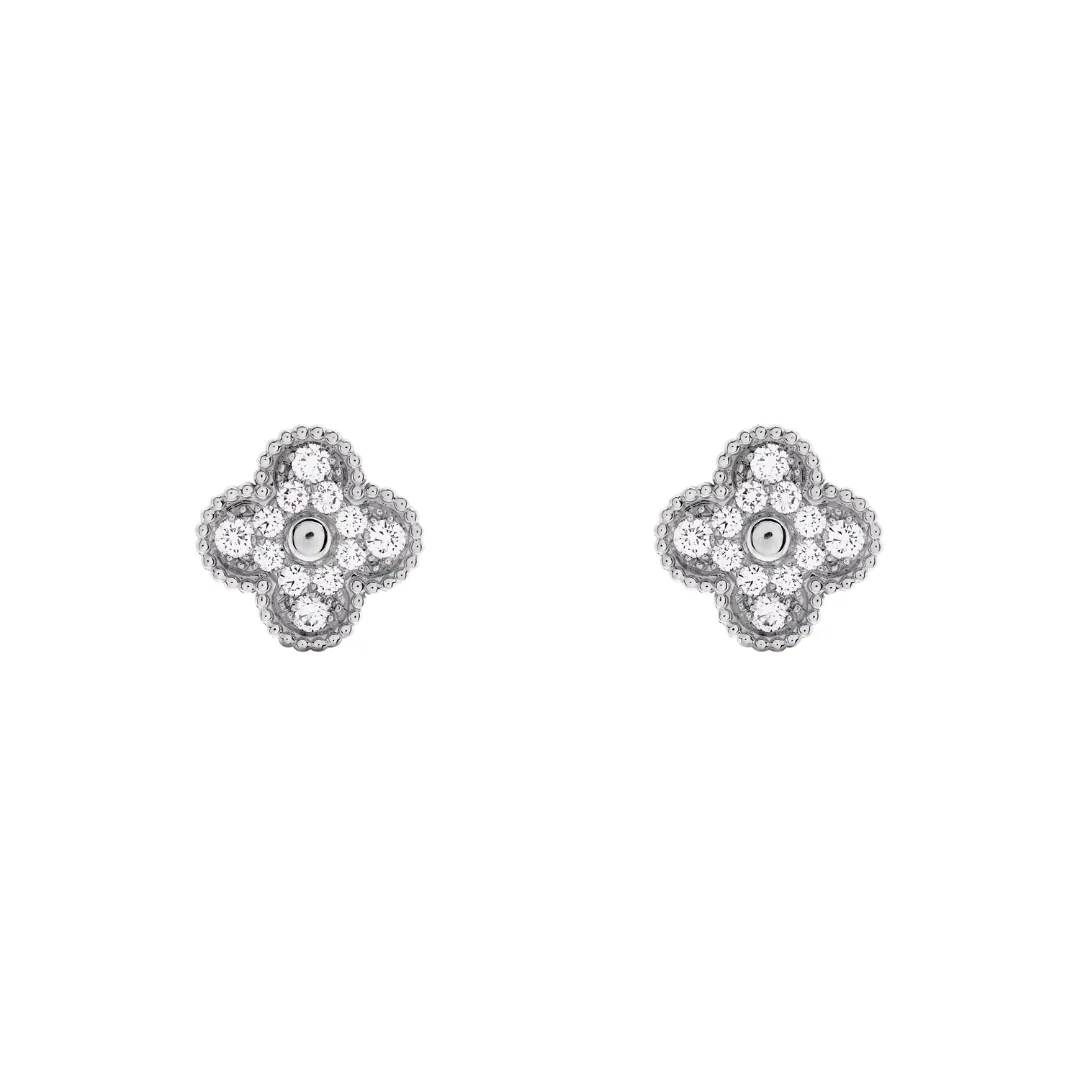 Van Cleef & Arpels Vintage Alhambra Earrings Full Diamonds 18K White Gold
