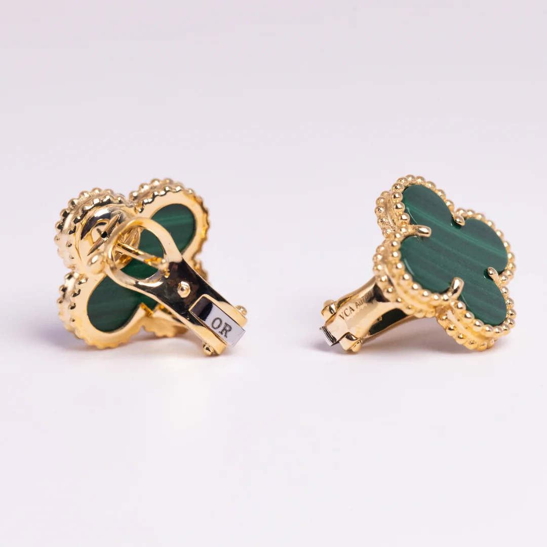 Van Cleef & Arpels Vintage Alhambra Earrings Malachite 18K Yellow Gold - Image 3