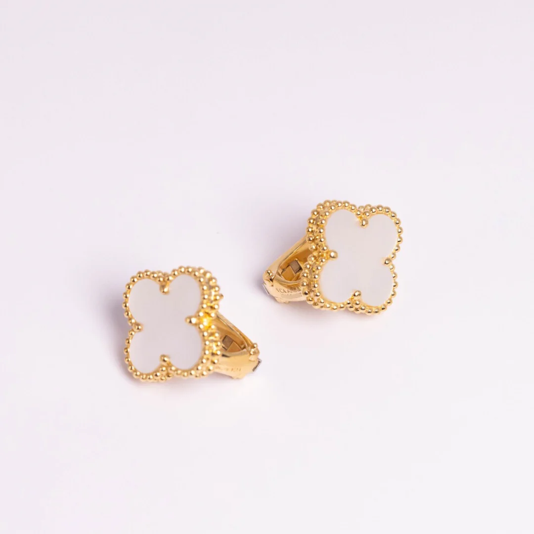 Van Cleef & Arpels Vintage Alhambra Earrings Mother-Of-Pearl 18K Yellow Gold - Image 3