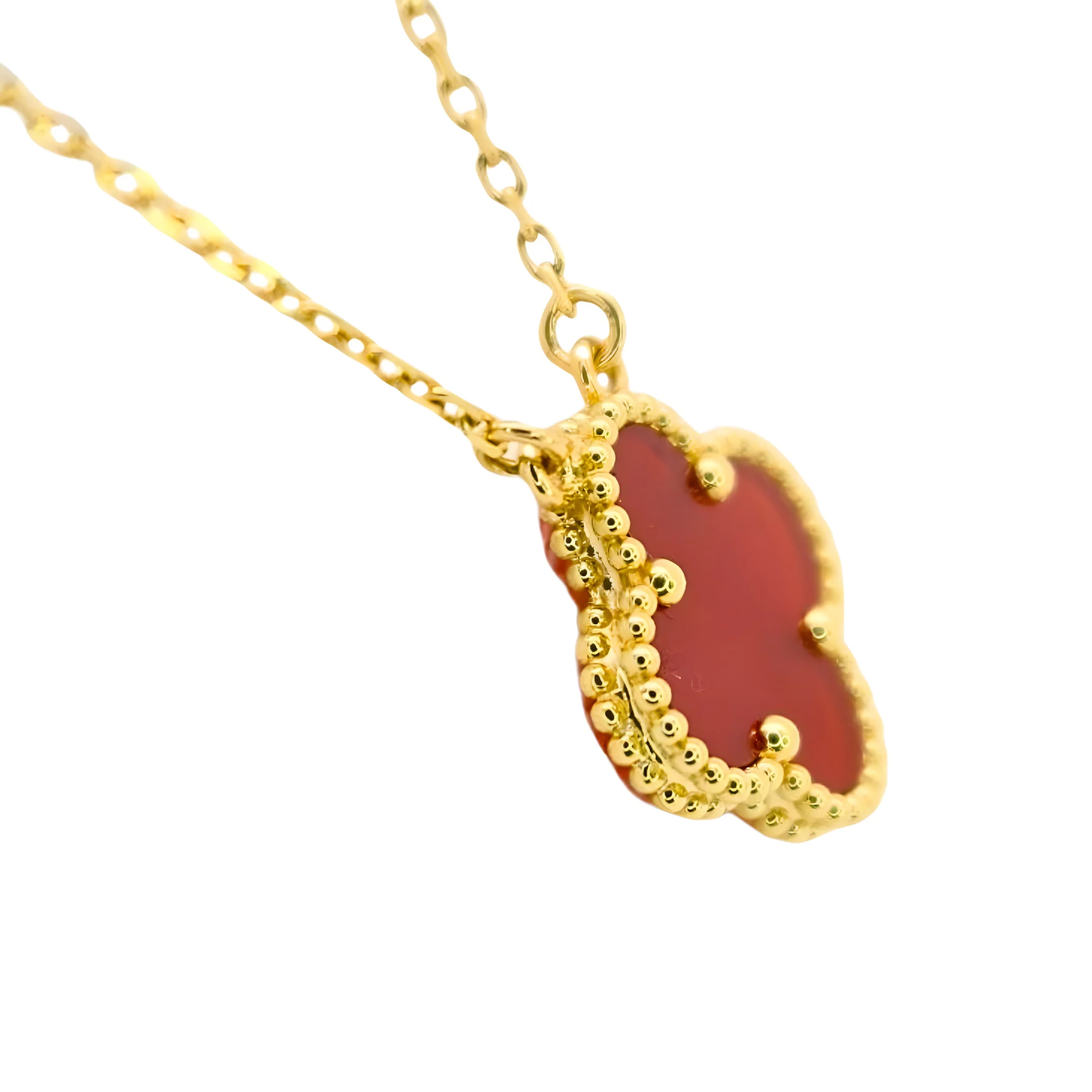 Van Cleef & Arpels Vintage Alhambra Pendant Carnelian 18K Yellow Gold - Image 5