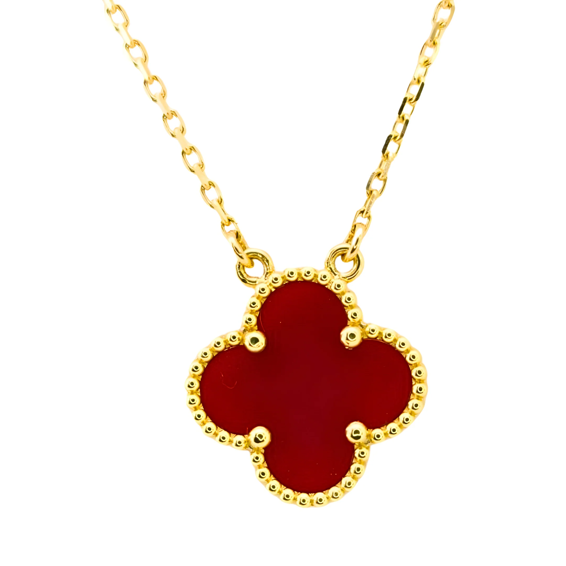Van Cleef & Arpels Vintage Alhambra Pendant Carnelian 18K Yellow Gold - Image 6