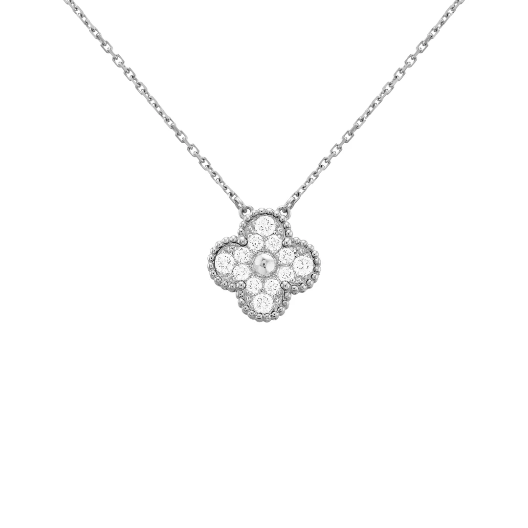 Van Cleef & Arpels Vintage Alhambra Pendant Full Diamonds 18K White Gold