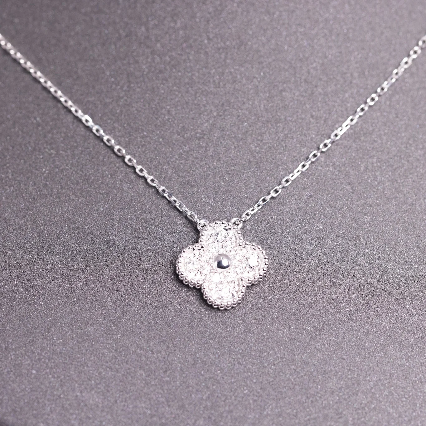 Van Cleef & Arpels Vintage Alhambra Pendant Full Diamonds 18K White Gold - Image 2