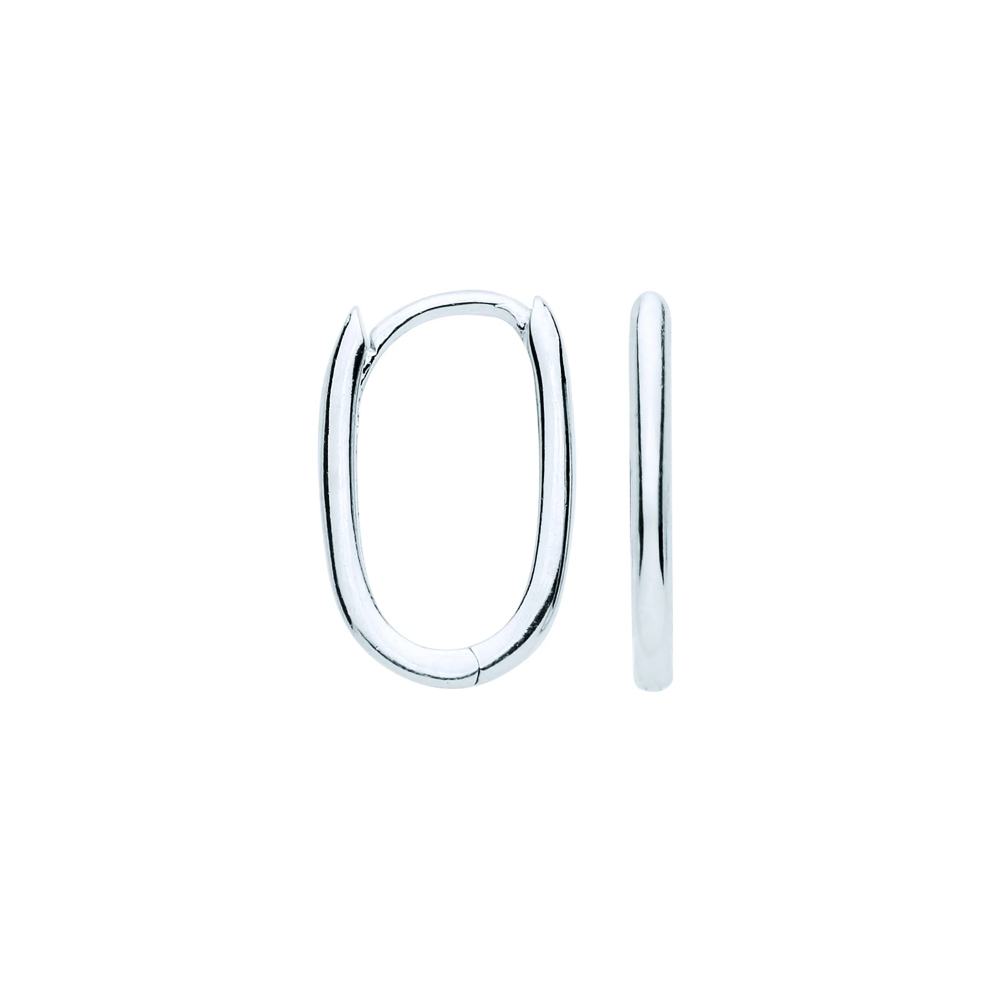 White Gold 10mm Plain Hinged Oval Hoop Huggies - 9ct Gold - Image 2