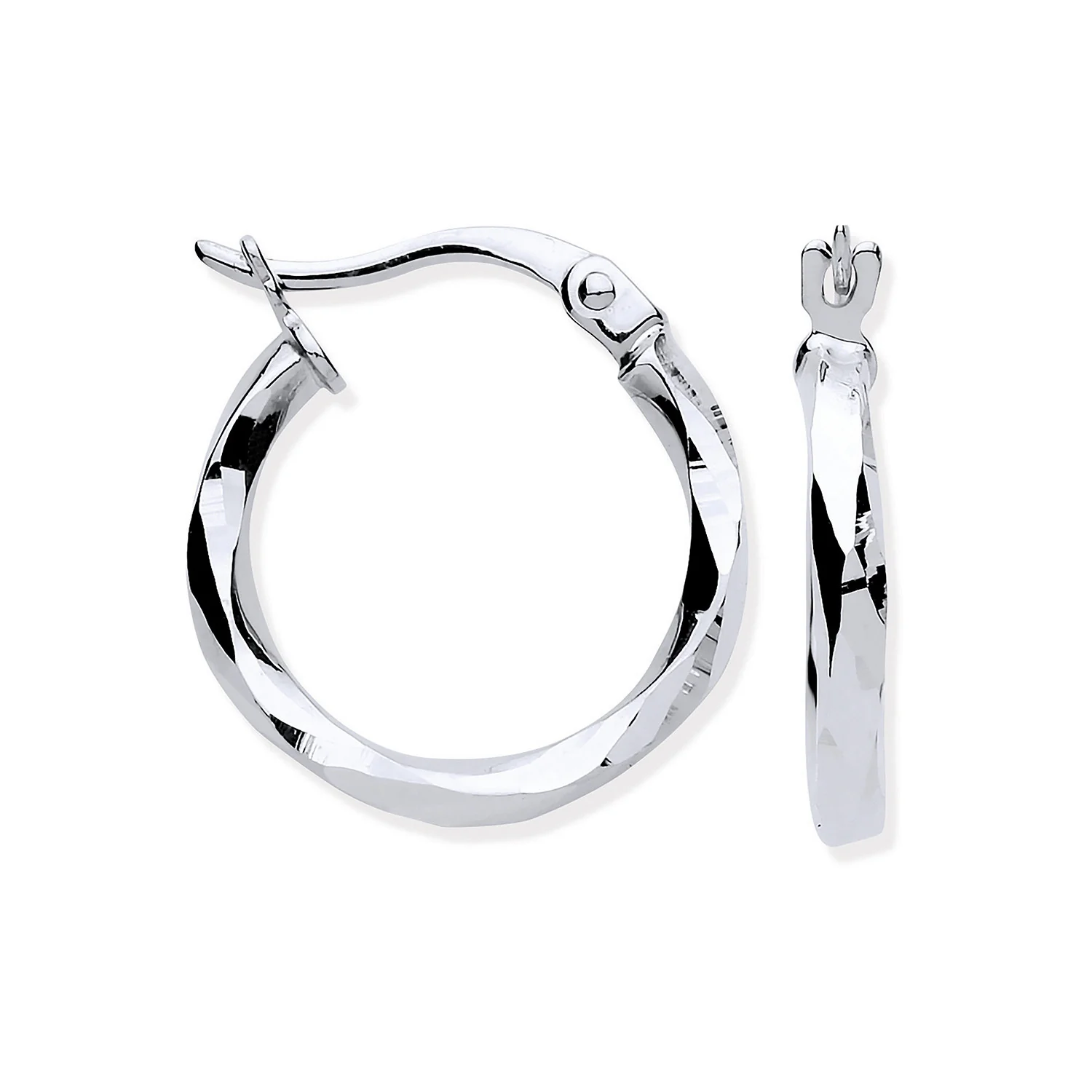 White Gold 16mm Faceted Hoop Earrings - 9ct Gold - Image 2
