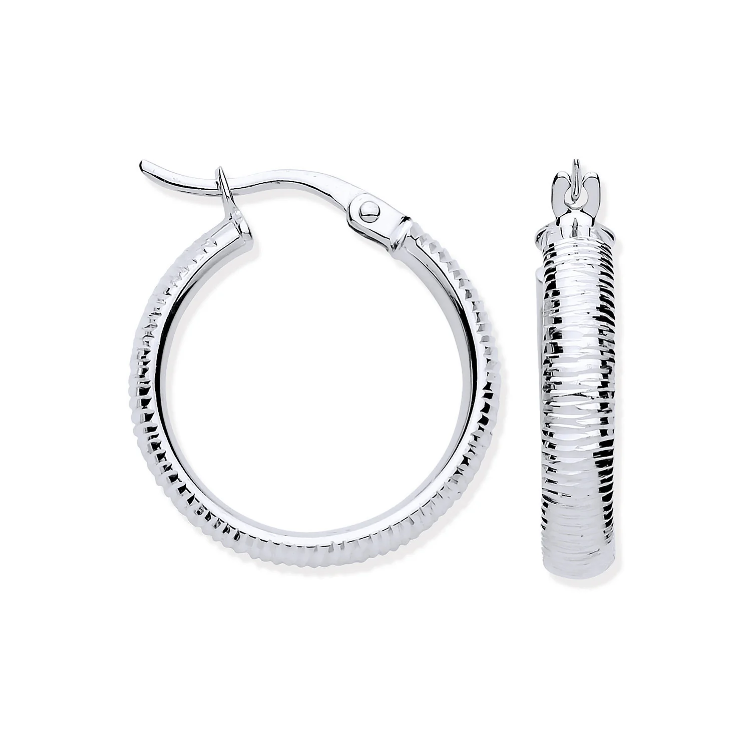 White Gold 18mm Ribbed Hoop Earrings - 9ct Gold - Image 2
